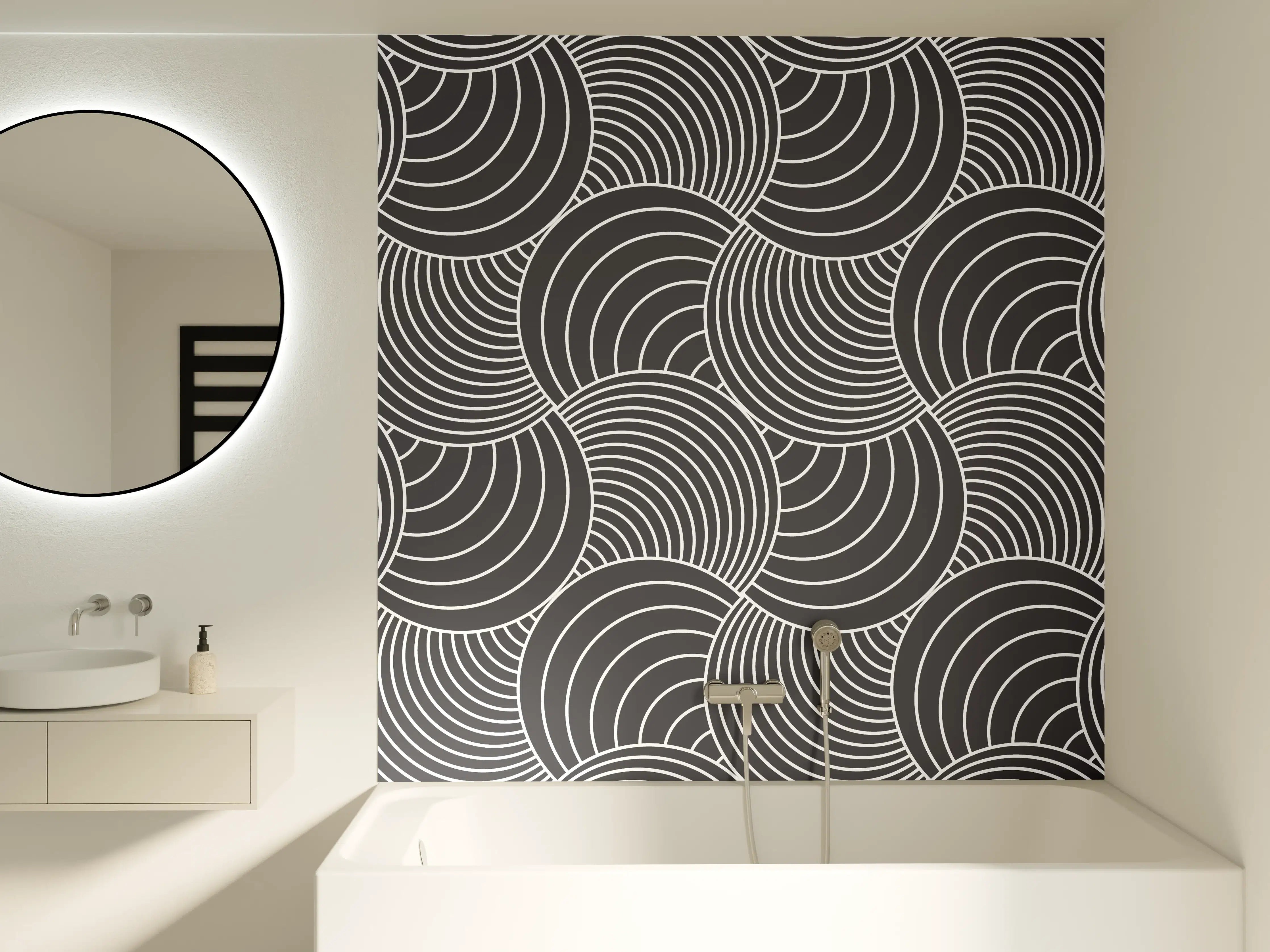 Badewannen-Rückwand - Moderne geometrische Mustertapete in Schwarz und Weiß
