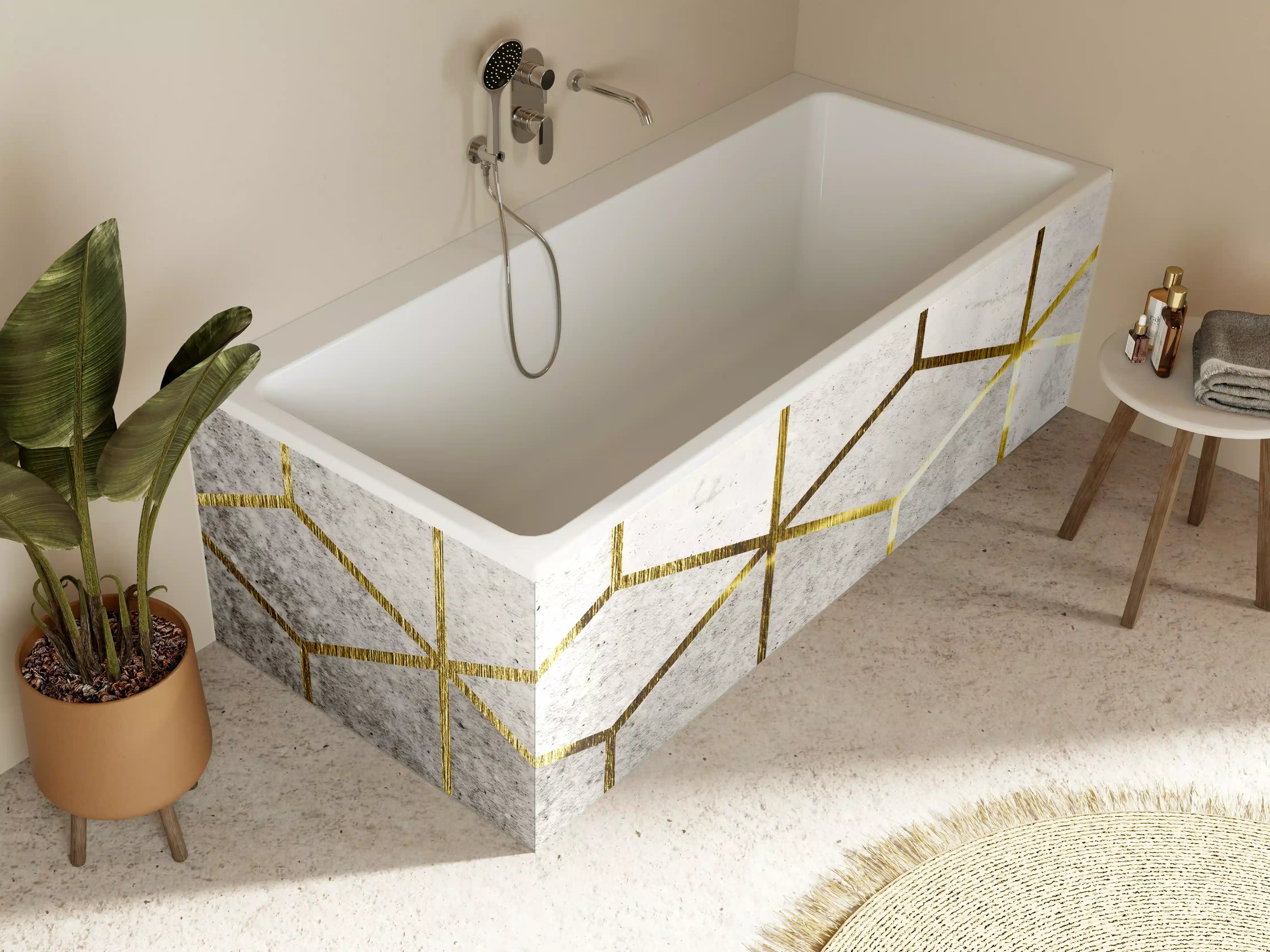 Badewannen-Rückwand - Moderne geometrische Wandgestaltung in Grau und Gold