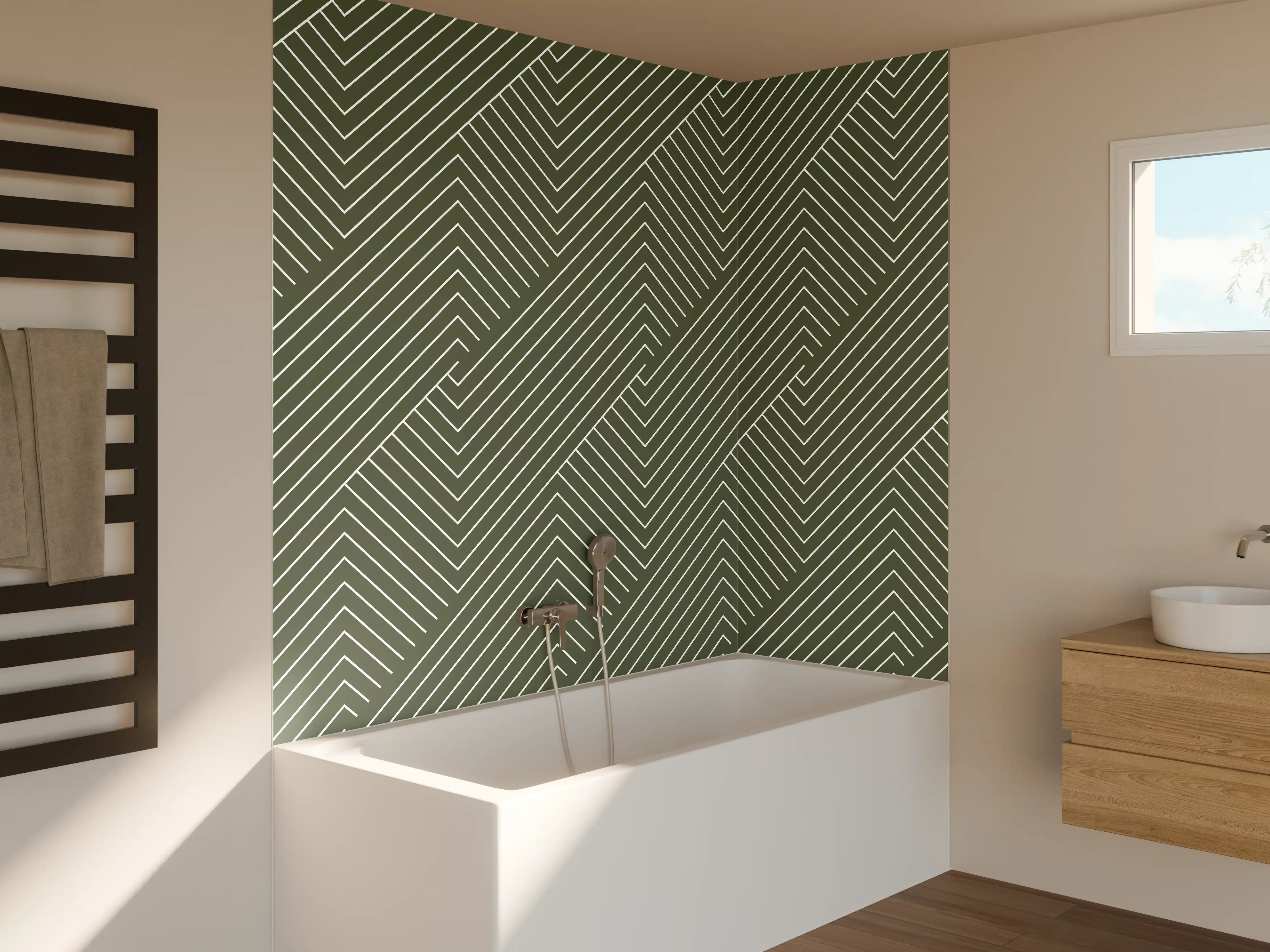 Badewannen-Rückwand - Moderne geometrische Wandgestaltung in Grün