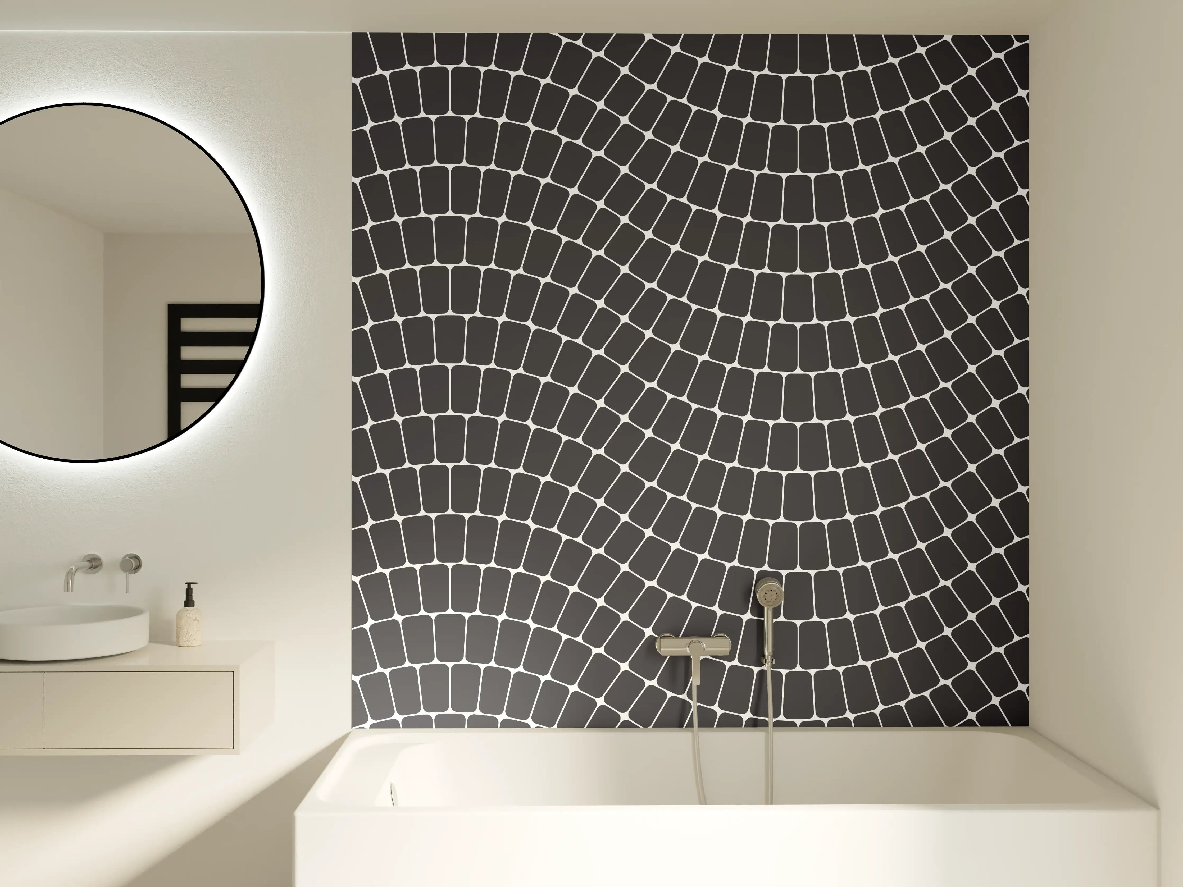 Badewannen-Rückwand - Moderne geometrische Wandgestaltung in Schwarz-Weiß