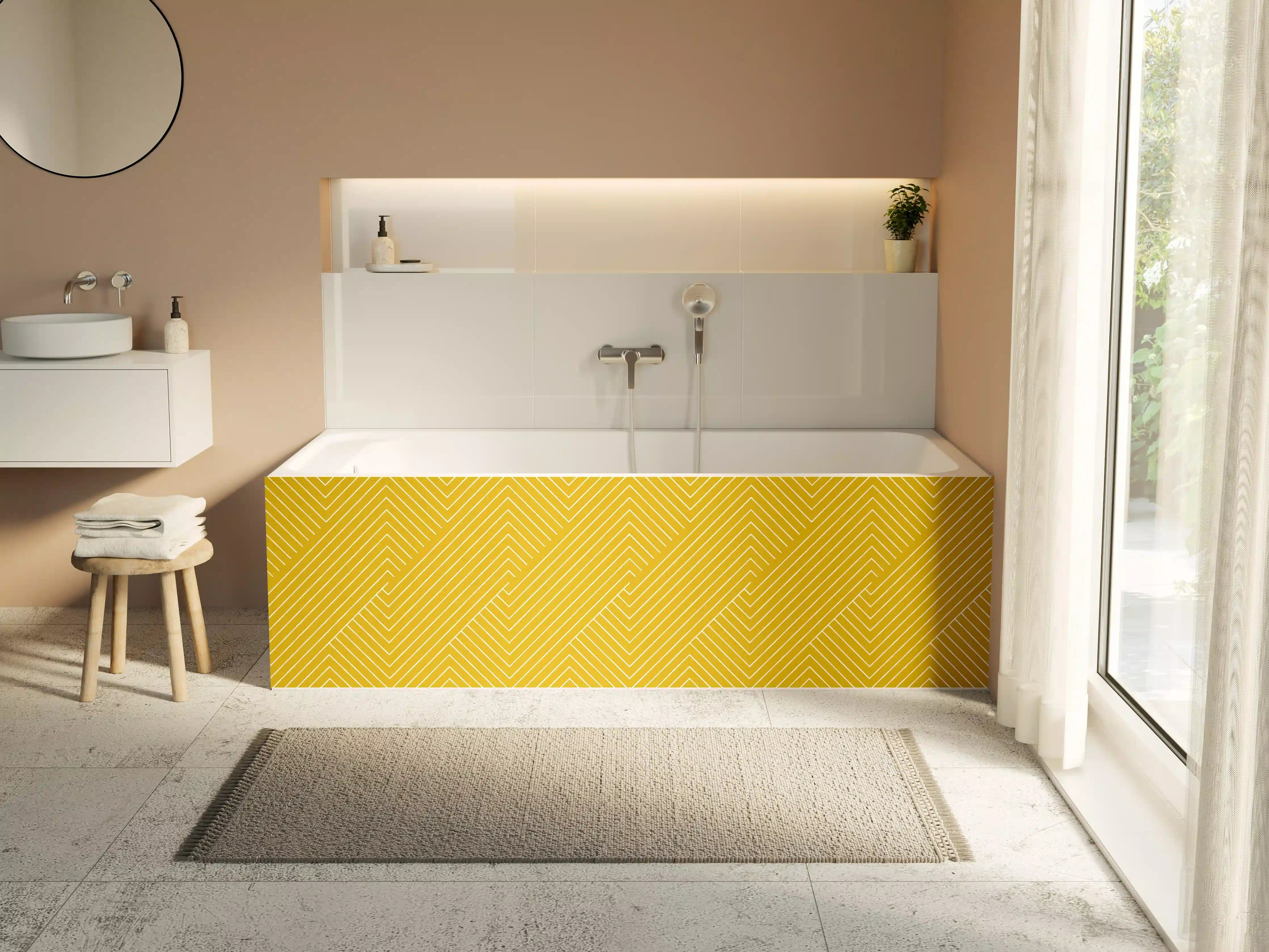 Badewannen-Rückwand - Moderne goldene geometrische Musterwandgestaltung