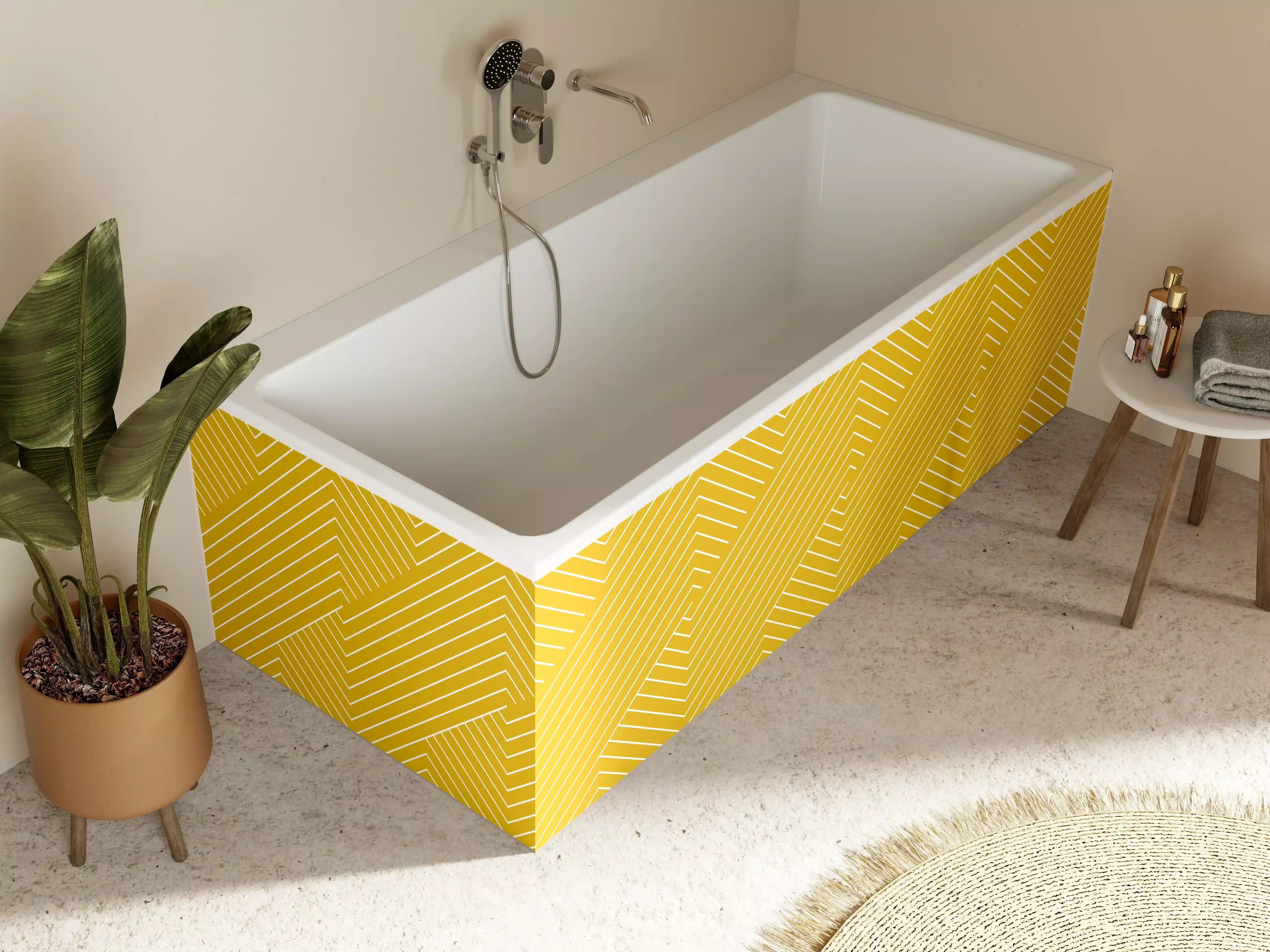 Badewannen-Rückwand - Moderne goldene geometrische Musterwandgestaltung