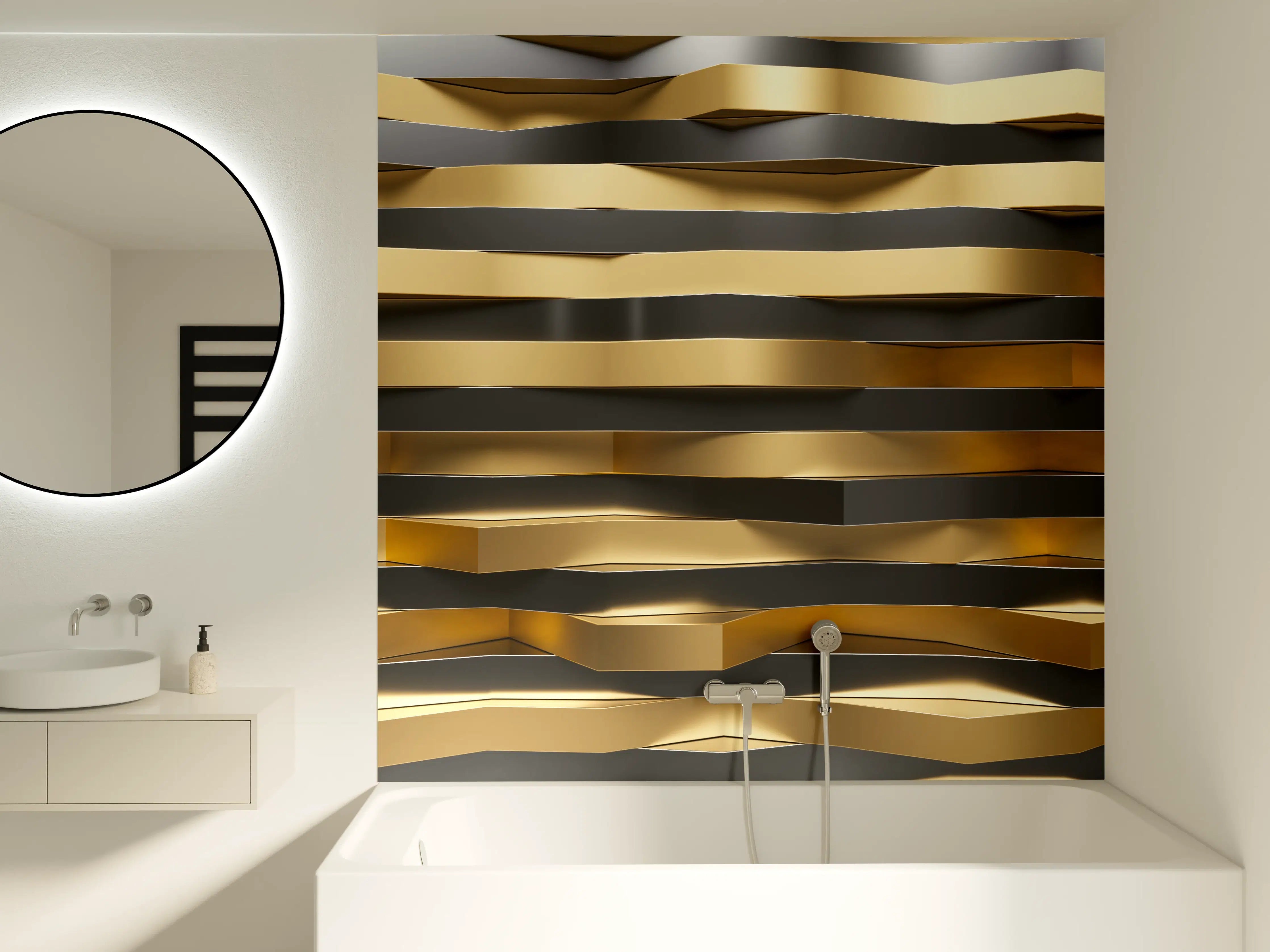 Badewannen-Rückwand - Moderne goldene und schwarze Wandpaneele