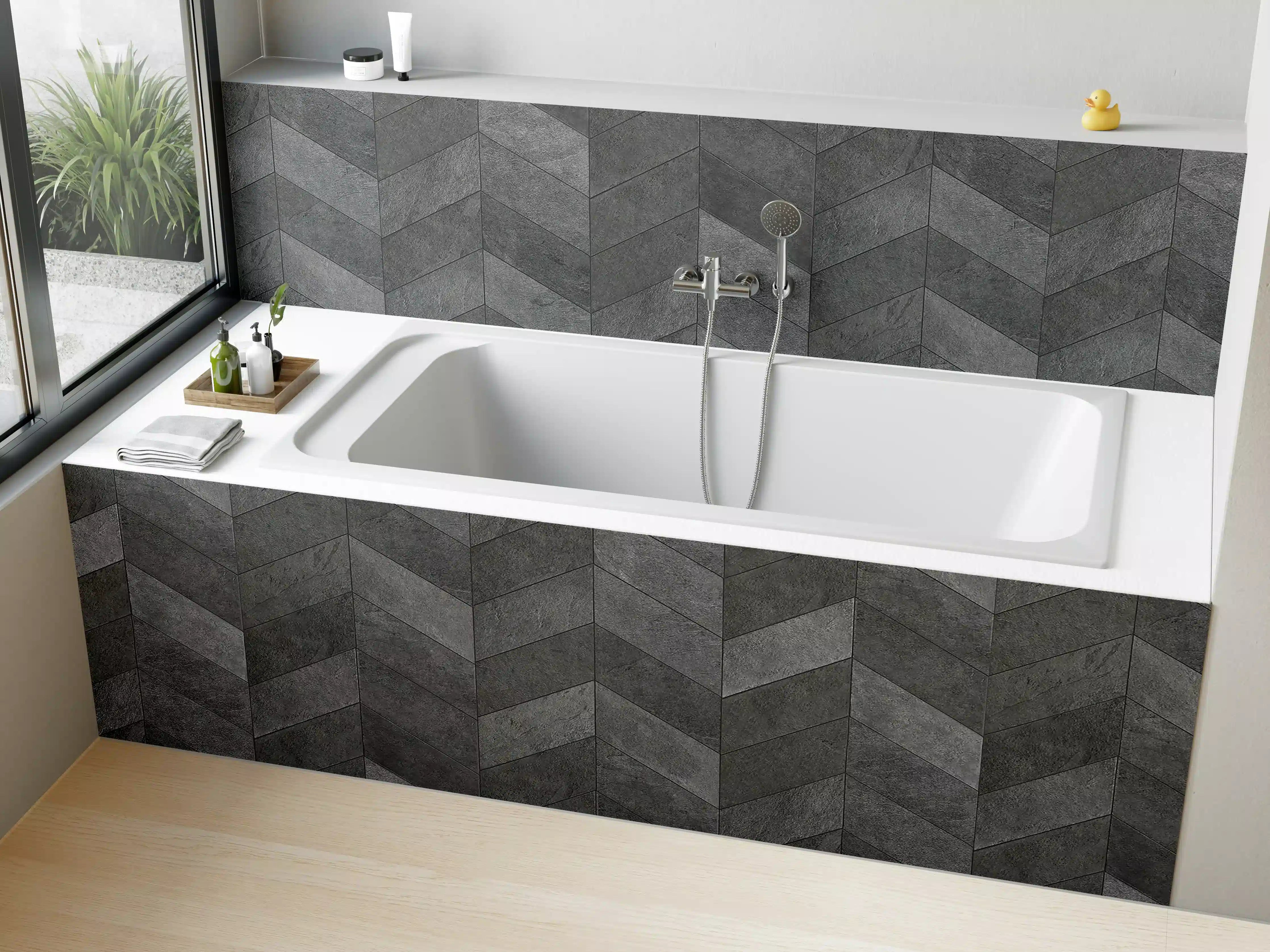 Badewannen-Rückwand - Moderne graue Fliesen-Optik mit Muster