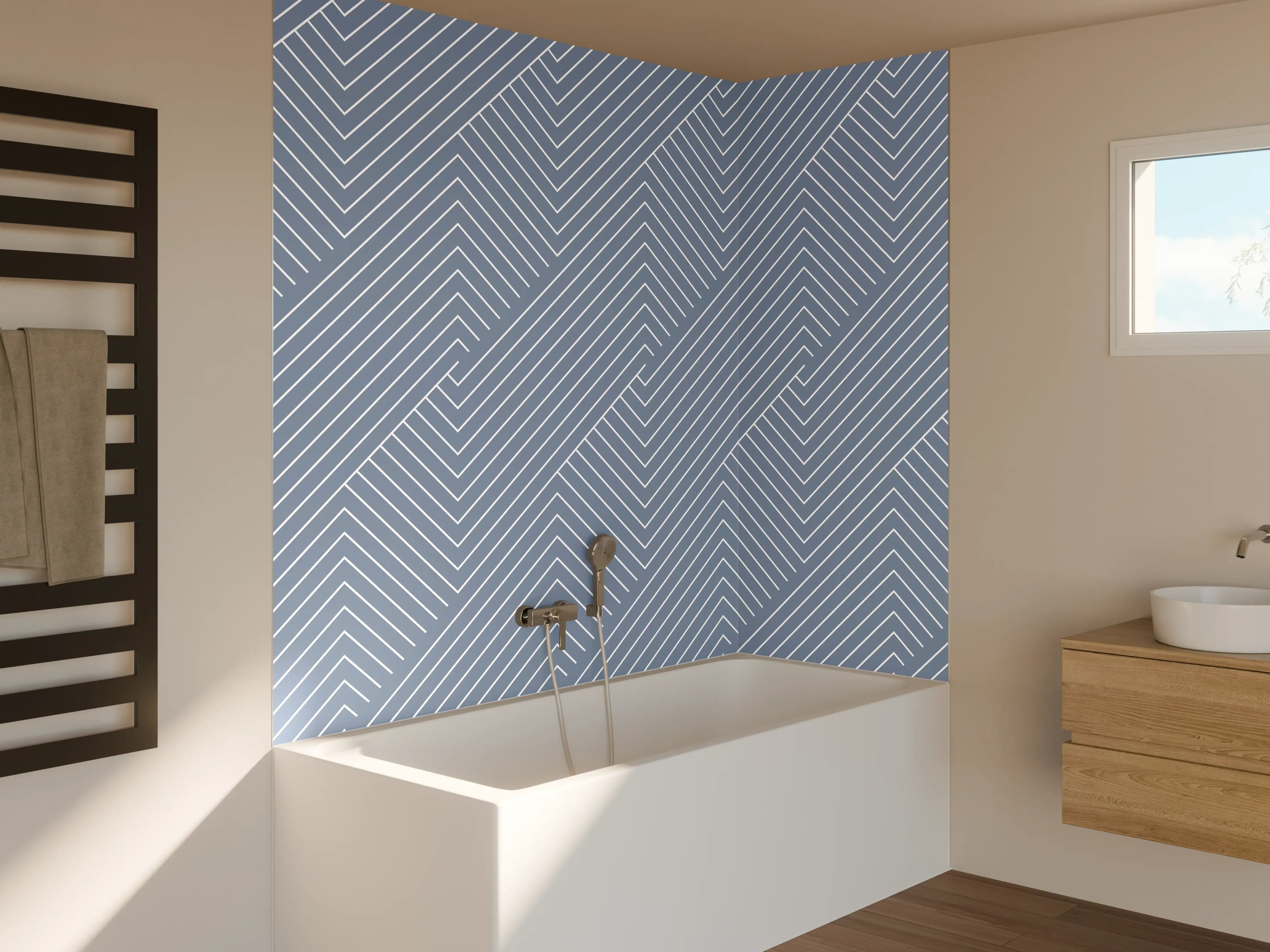 Badewannen-Rückwand - Moderne graue Wand mit feiner Musterung
