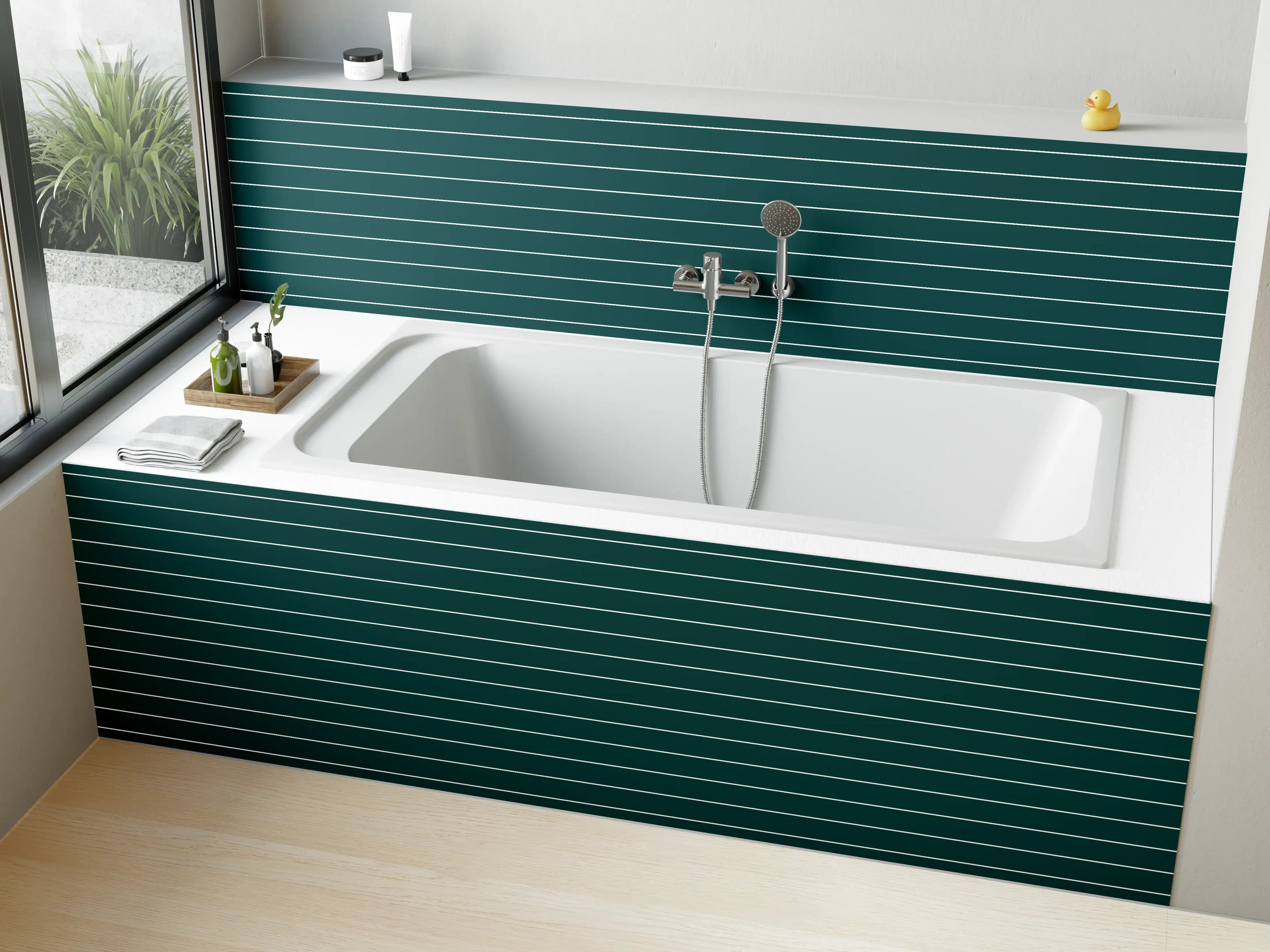 Badewannen-Rückwand - Moderne grüne Streifenwand
