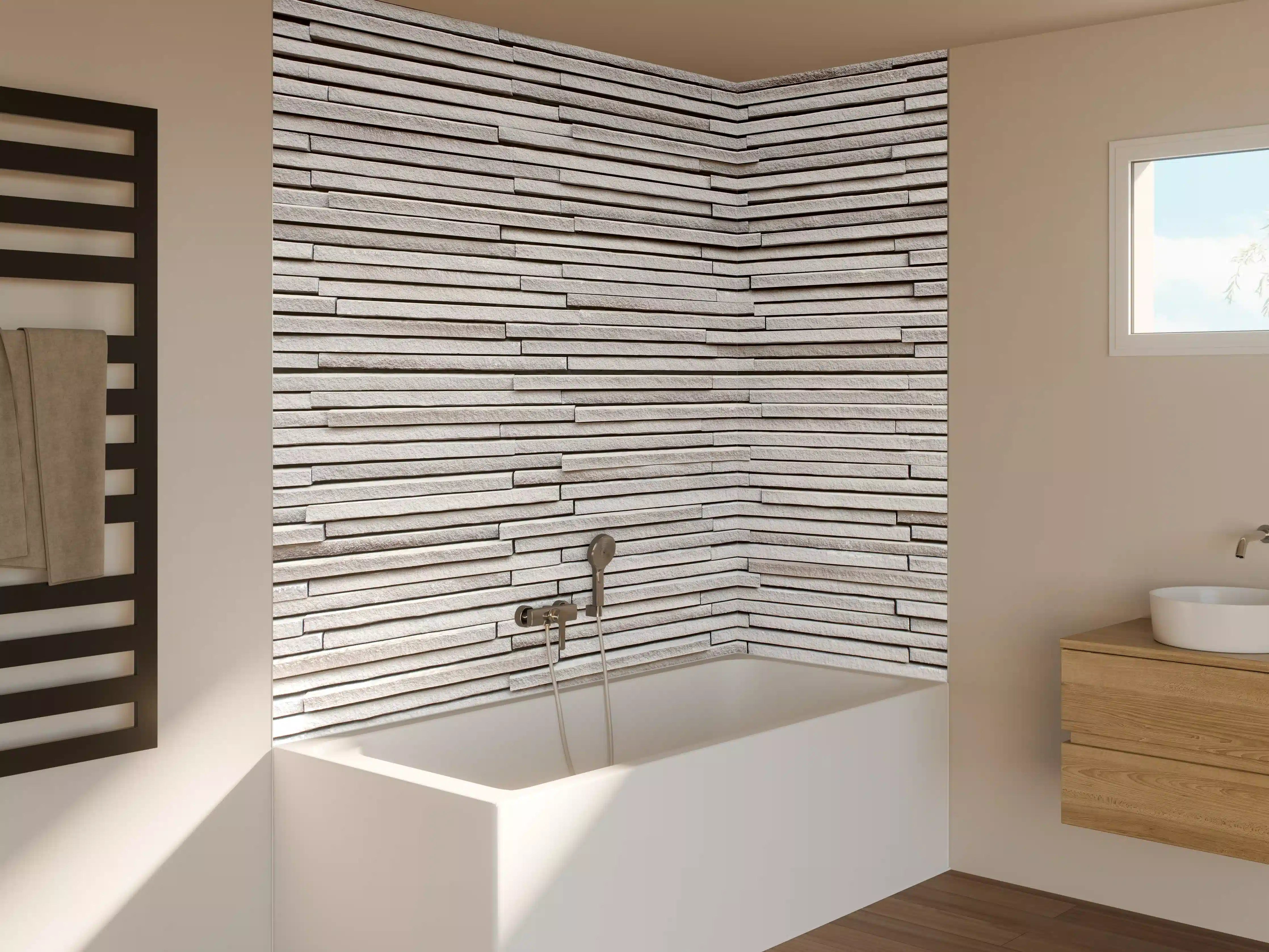 Badewannen-Rückwand - Moderne helle Steinwand
