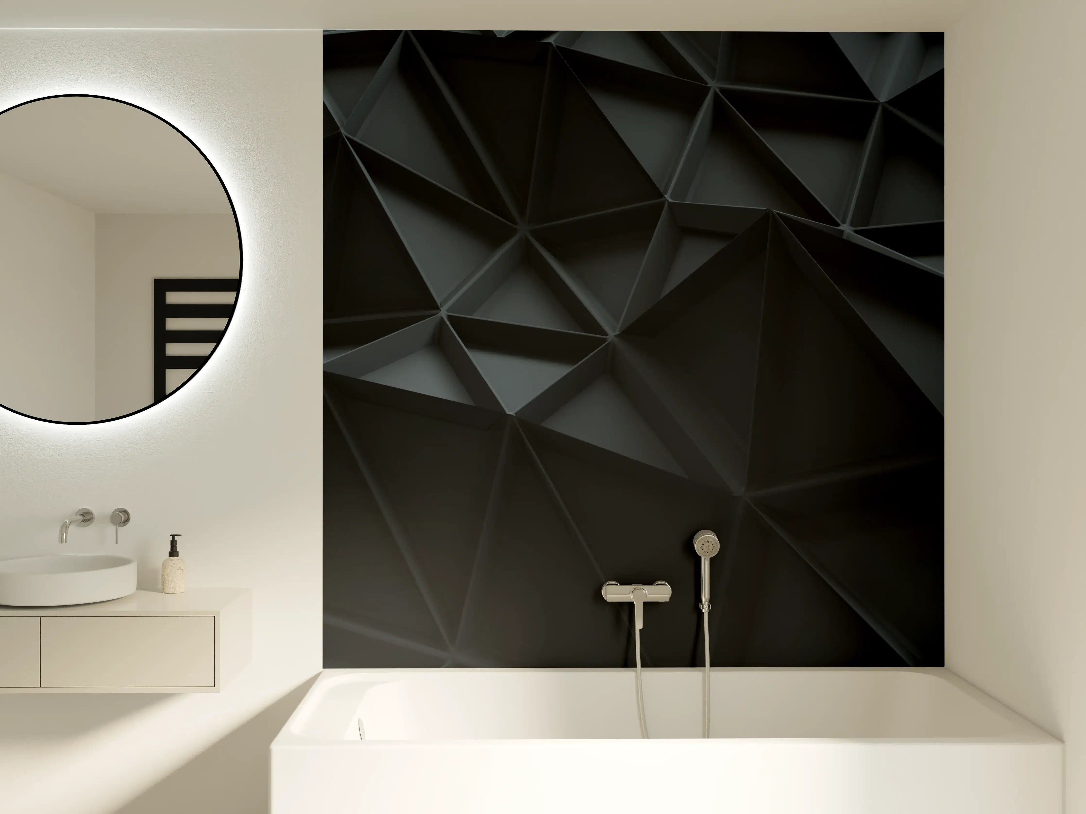 Badewannen-Rückwand - Moderne schwarze 3D-Wandpaneele mit geometrischem Muster