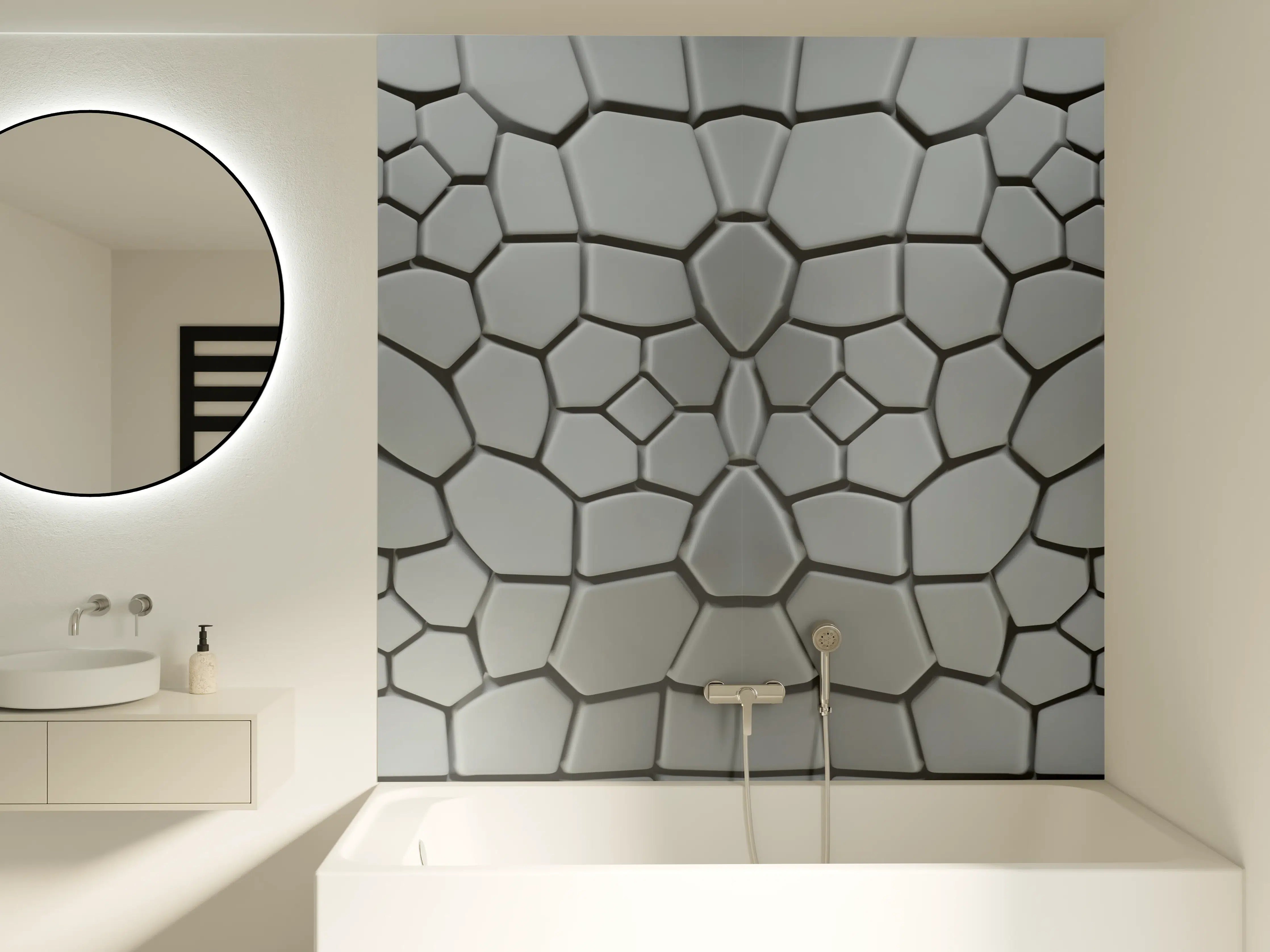 Badewannen-Rückwand - Moderne schwarze Mosaikfliesen mit geometrischem Muster