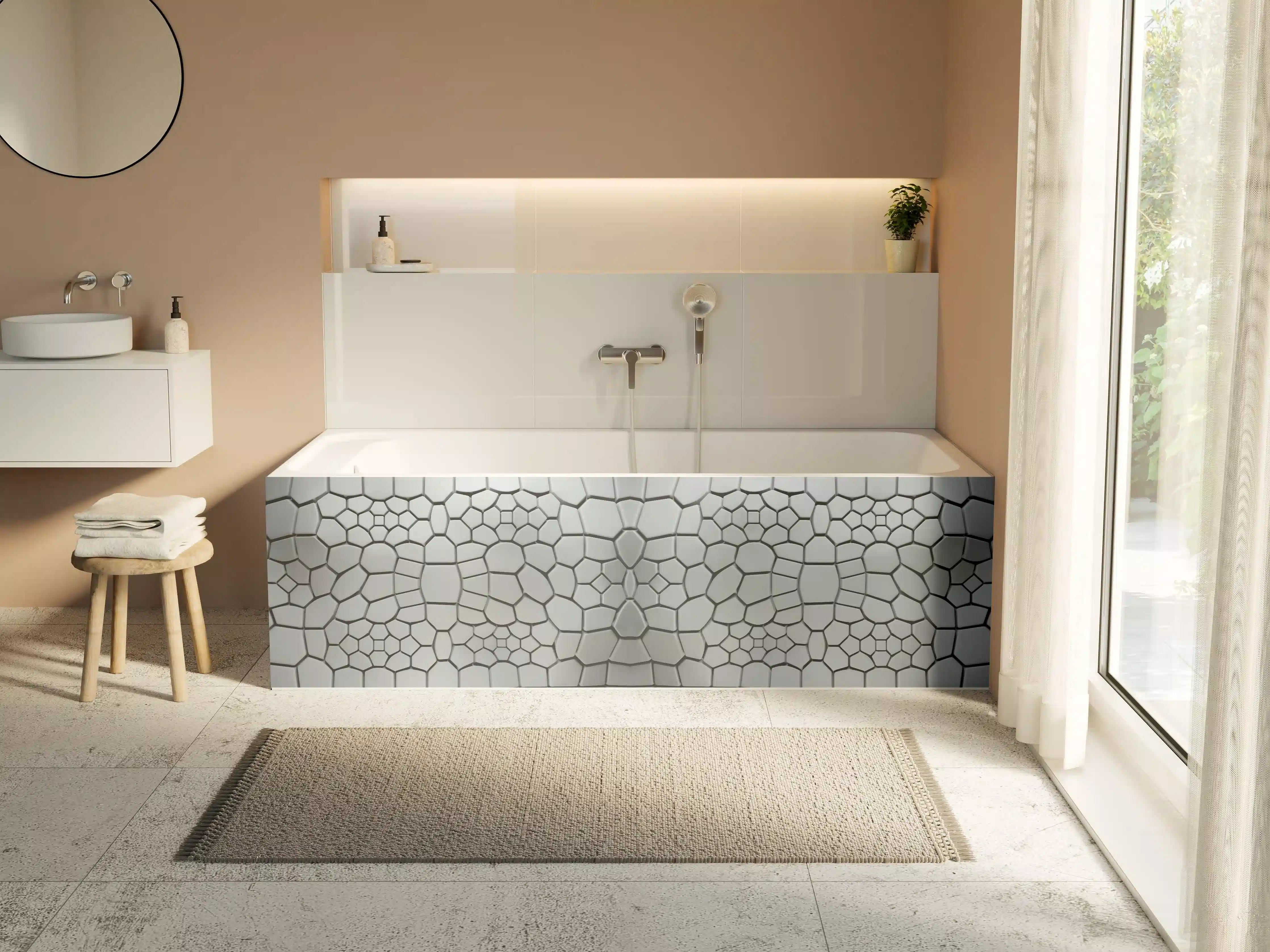Badewannen-Rückwand - Moderne schwarze Mosaikfliesen mit geometrischem Muster
