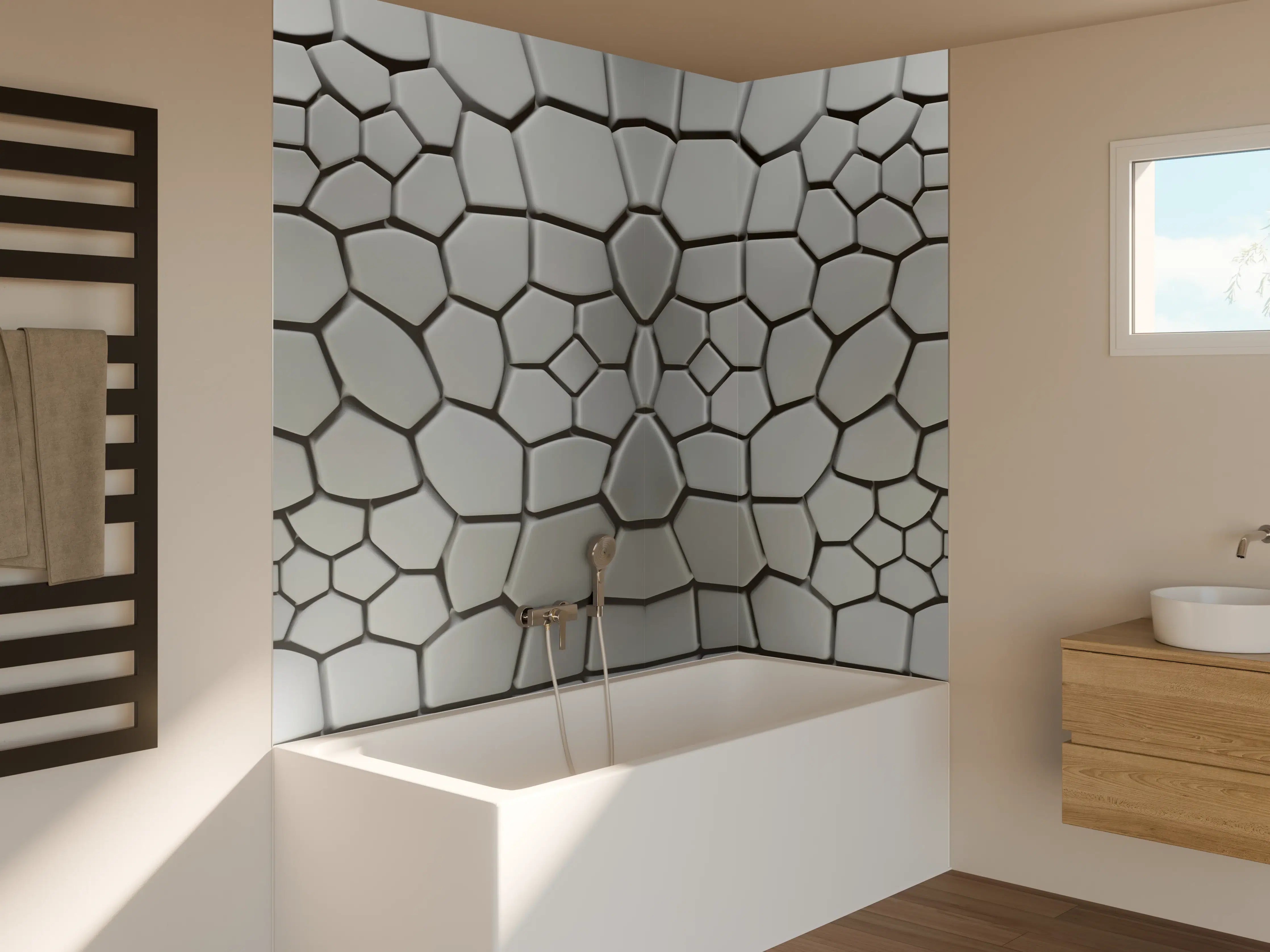 Badewannen-Rückwand - Moderne schwarze Mosaikfliesen mit geometrischem Muster