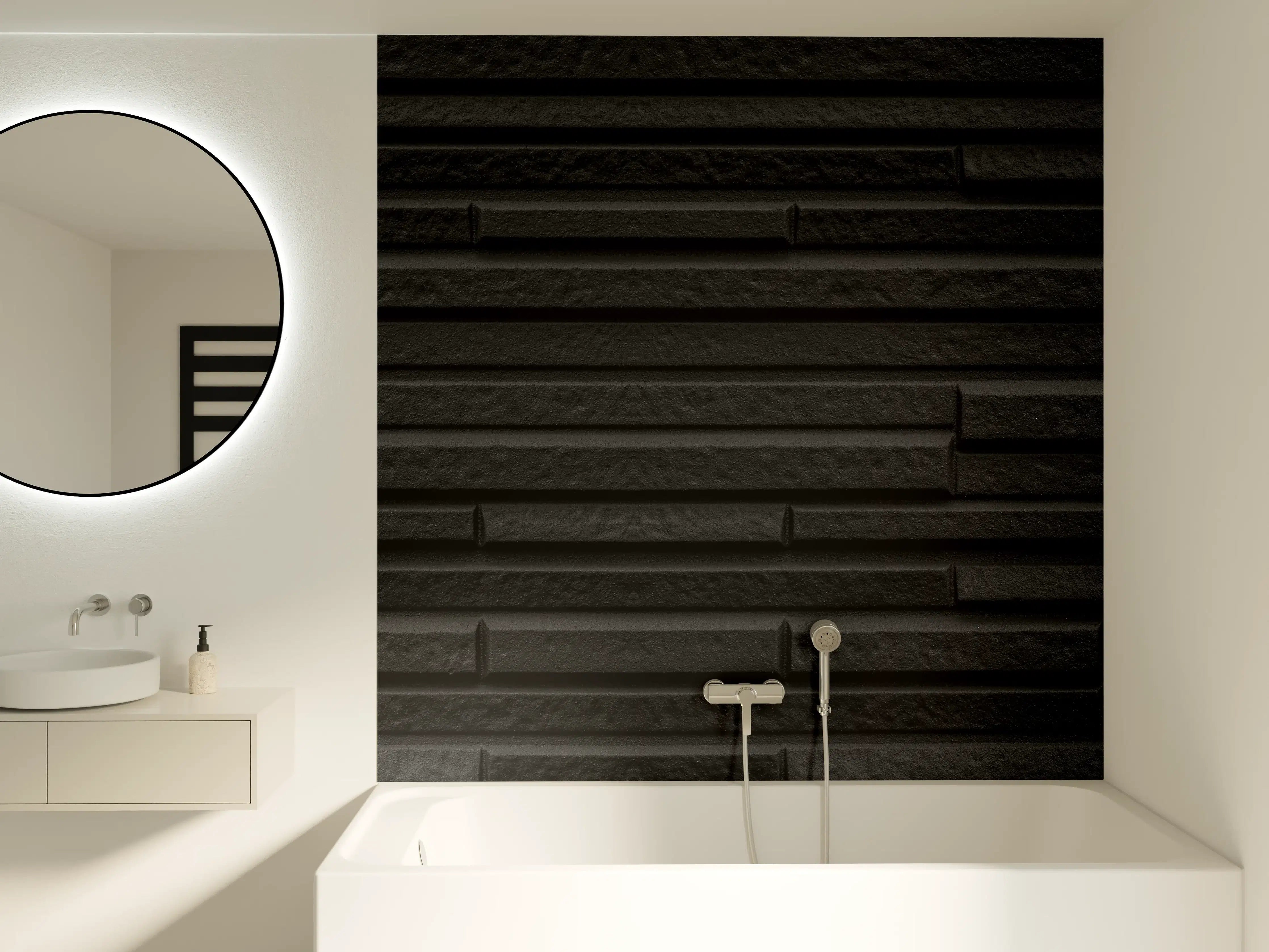 Badewannen-Rückwand - Moderne schwarze Steindwand