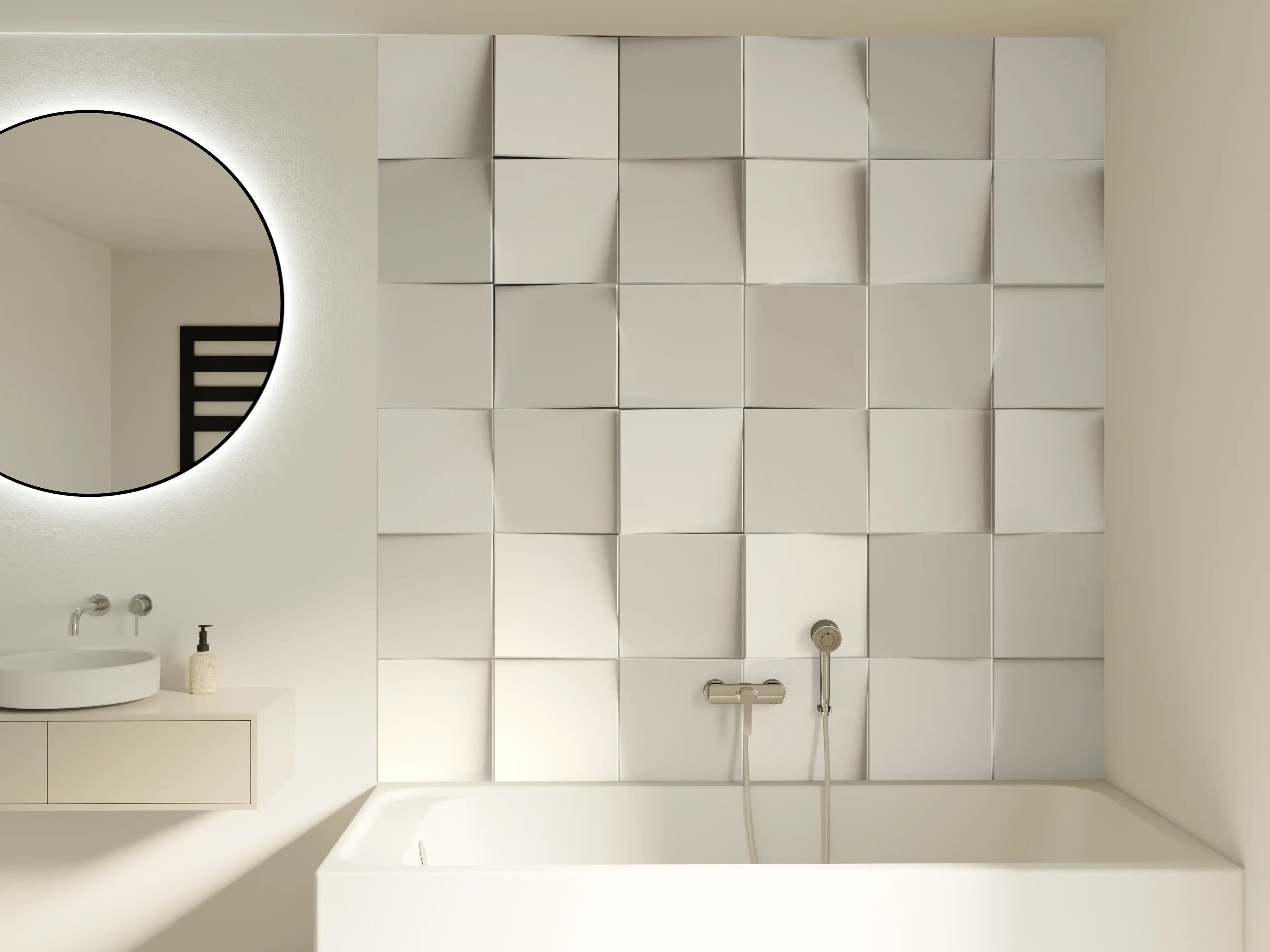 Badewannen-Rückwand - Moderne weiße Wand mit dreidimensionalem Designeffekt