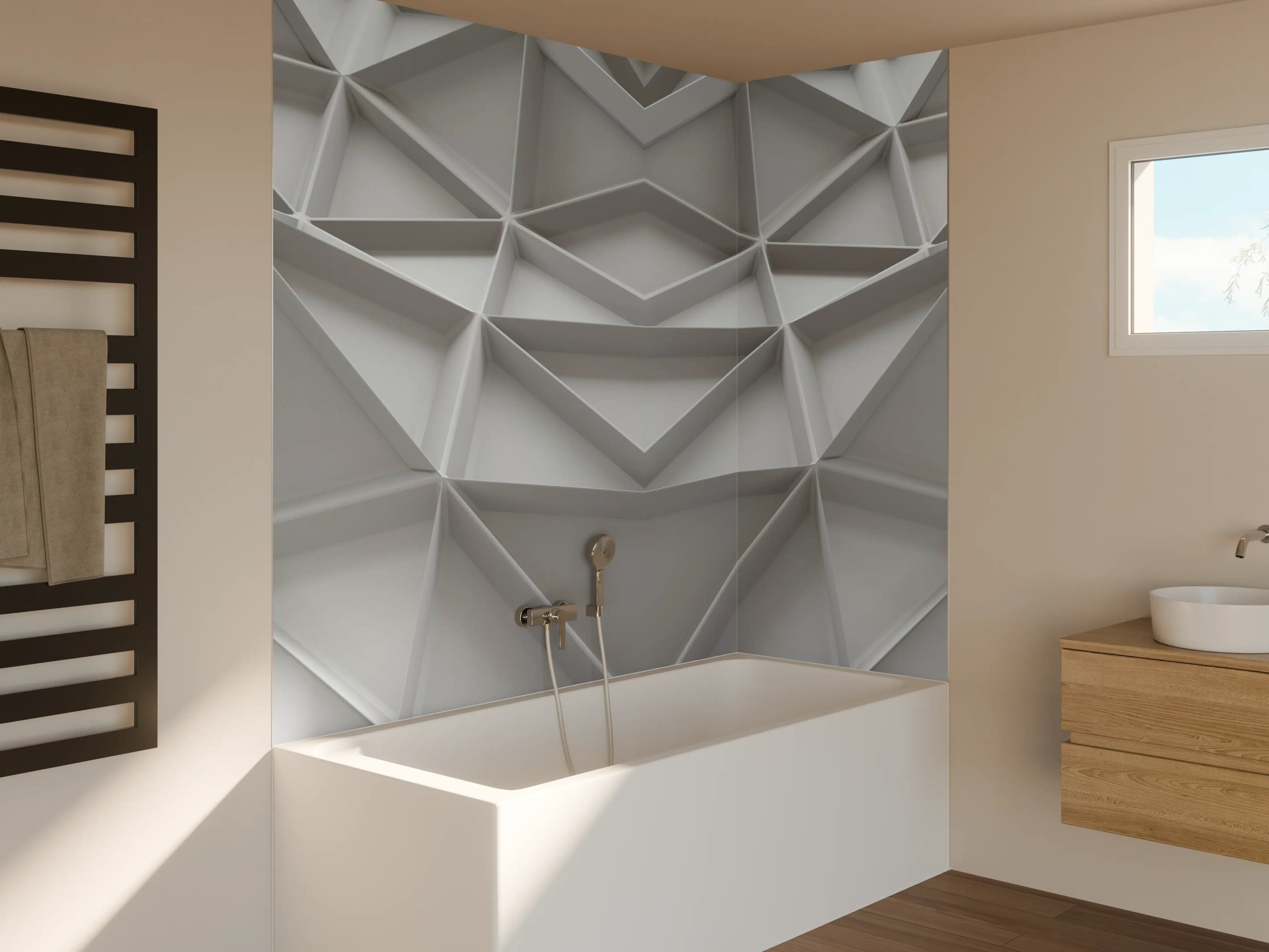 Badewannen-Rückwand - Moderne weiße geometrische Wandtextur