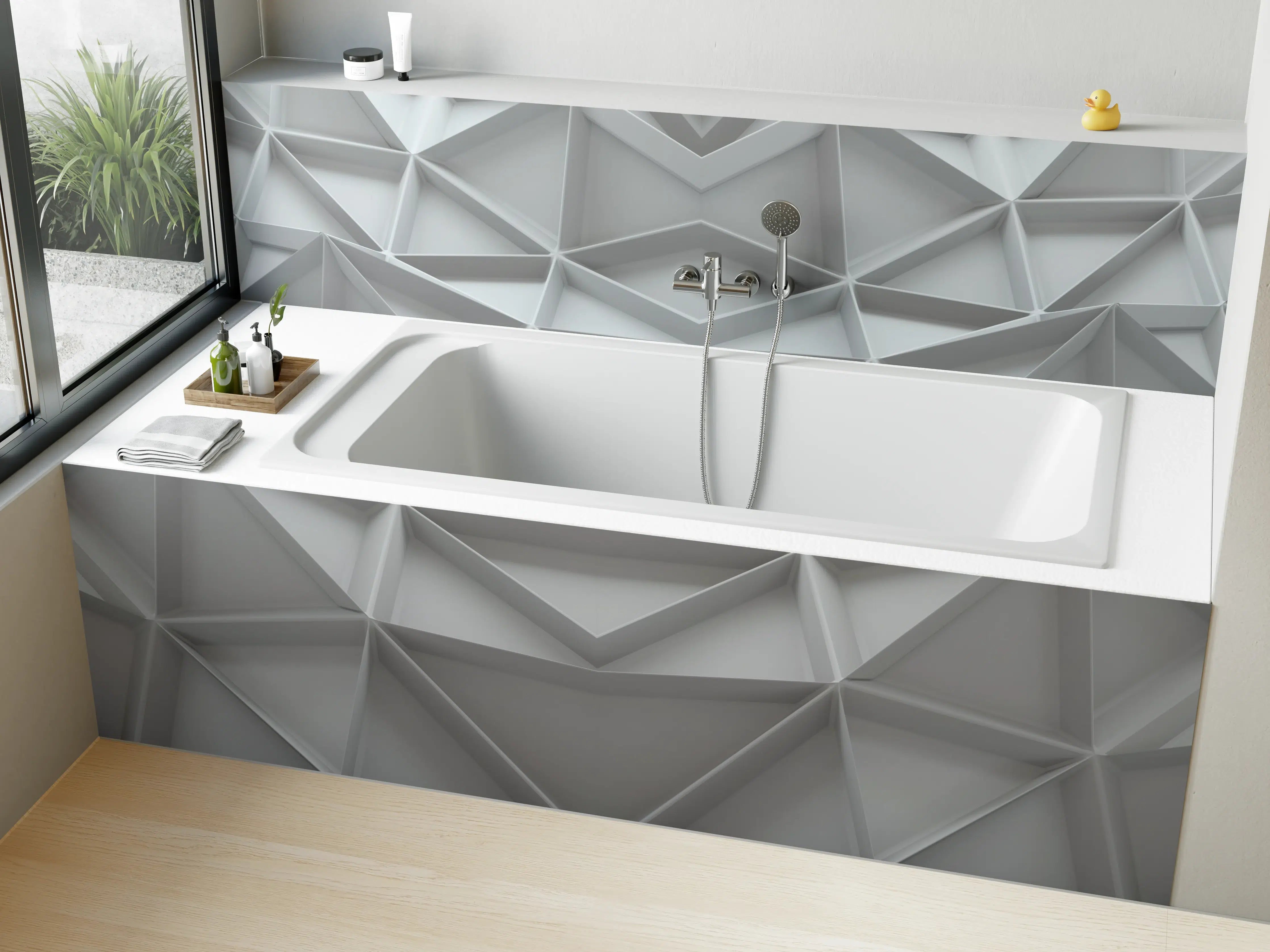 Badewannen-Rückwand - Moderne weiße geometrische Wandtextur