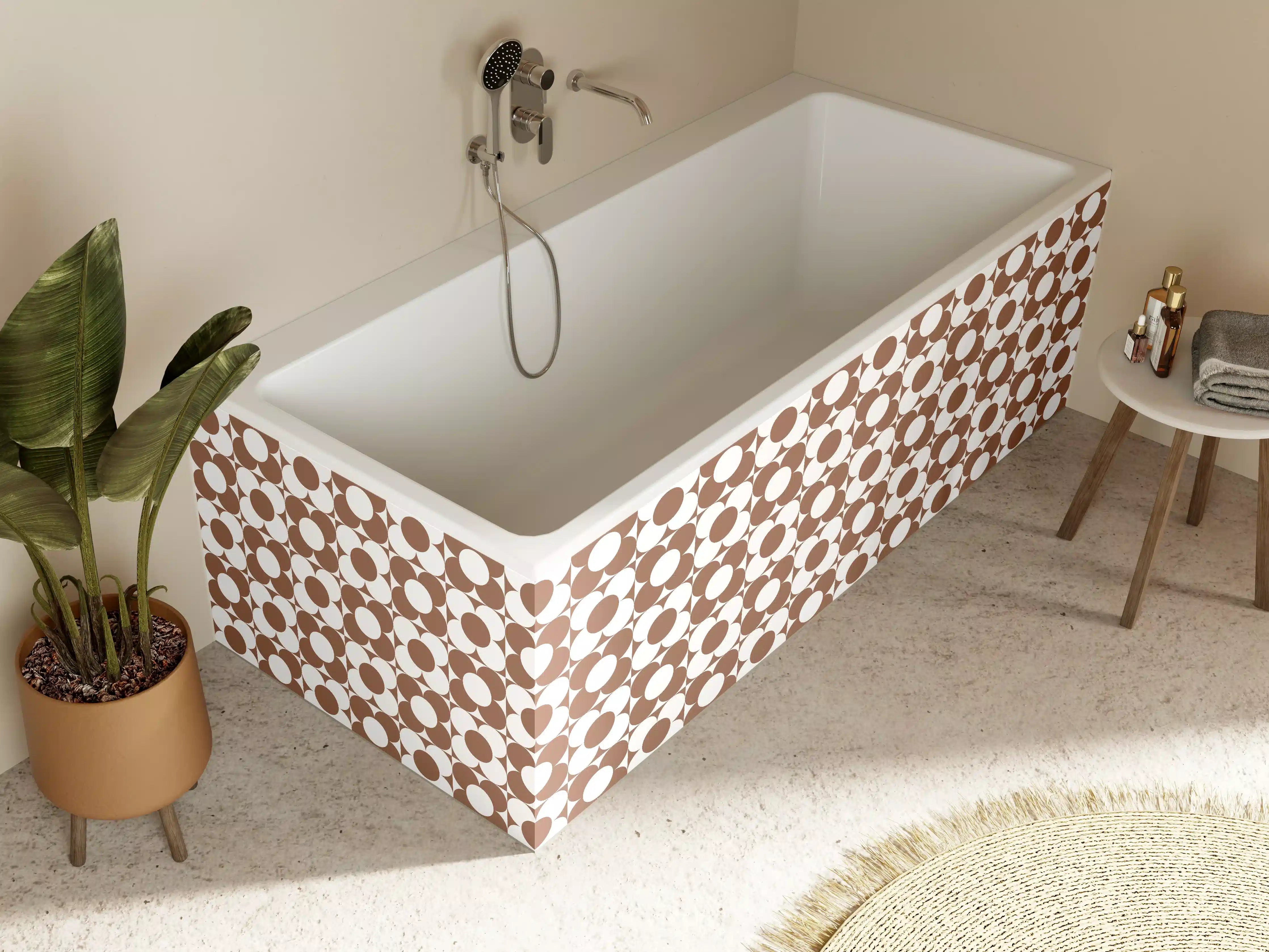 Badewannen-Rückwand - Moderne, geometrische Muster in Braun- und Beigetönen