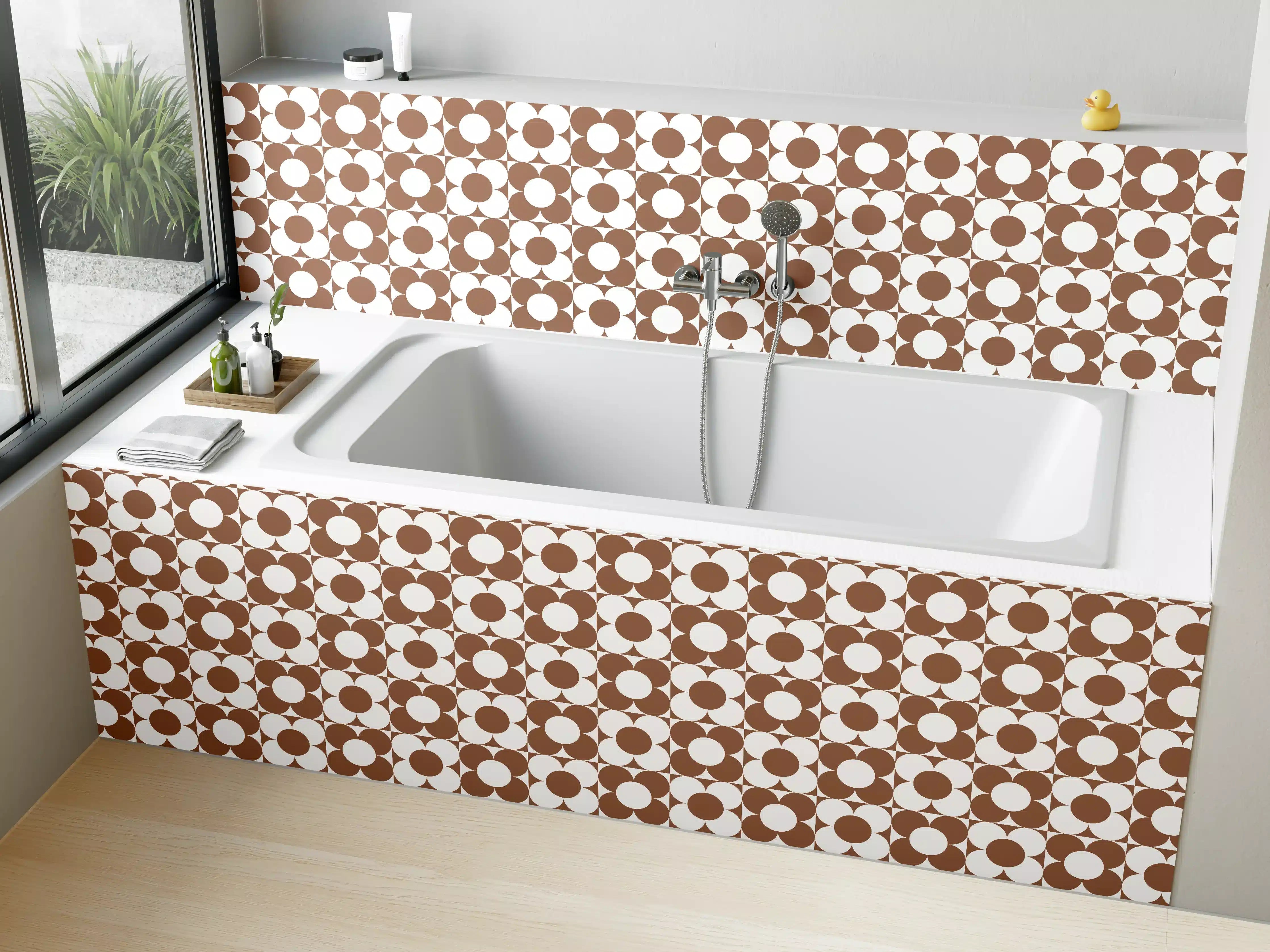 Badewannen-Rückwand - Moderne, geometrische Muster in Braun- und Beigetönen