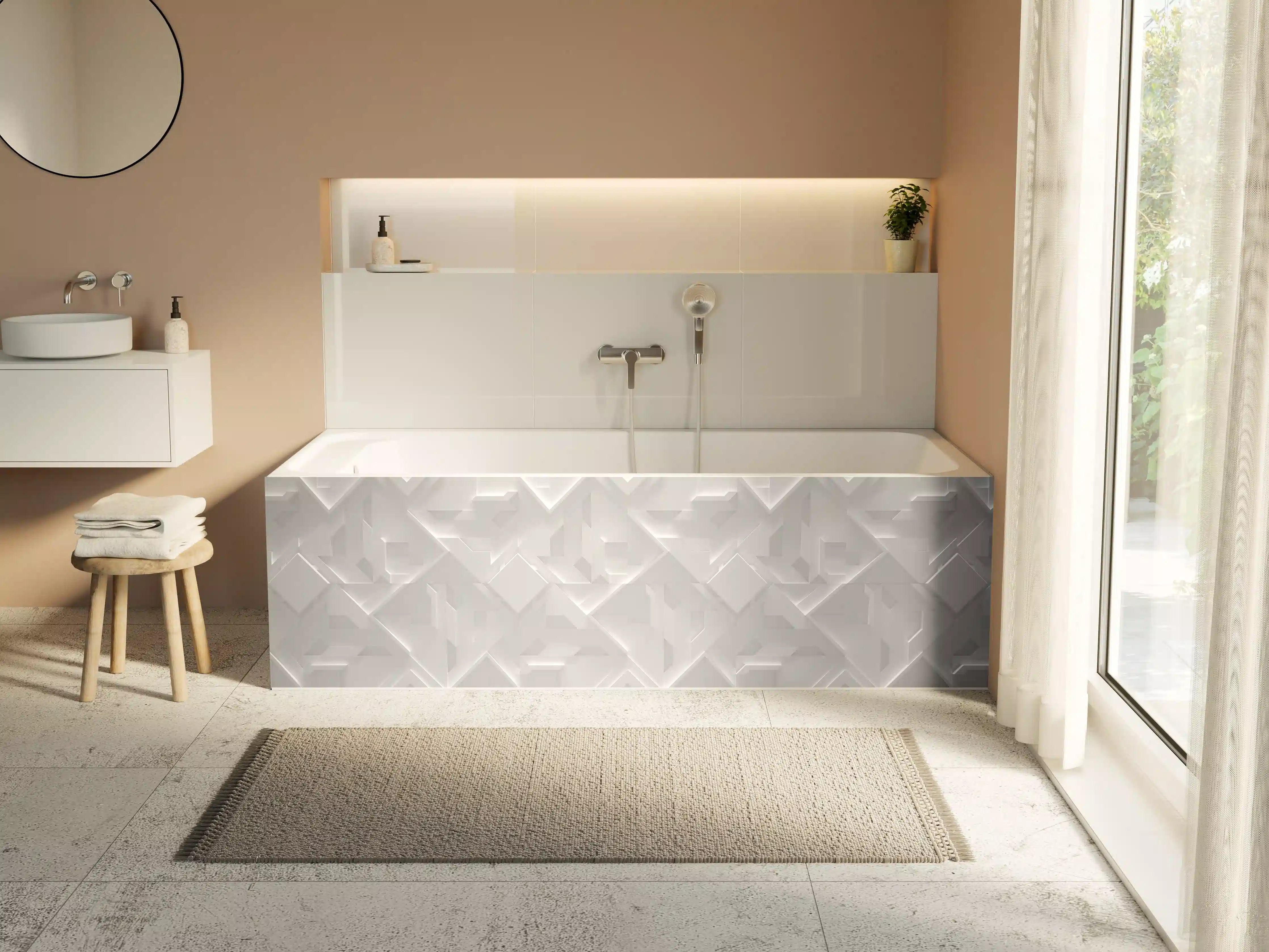 Badewannen-Rückwand - Moderner, heller Geometrie-Design