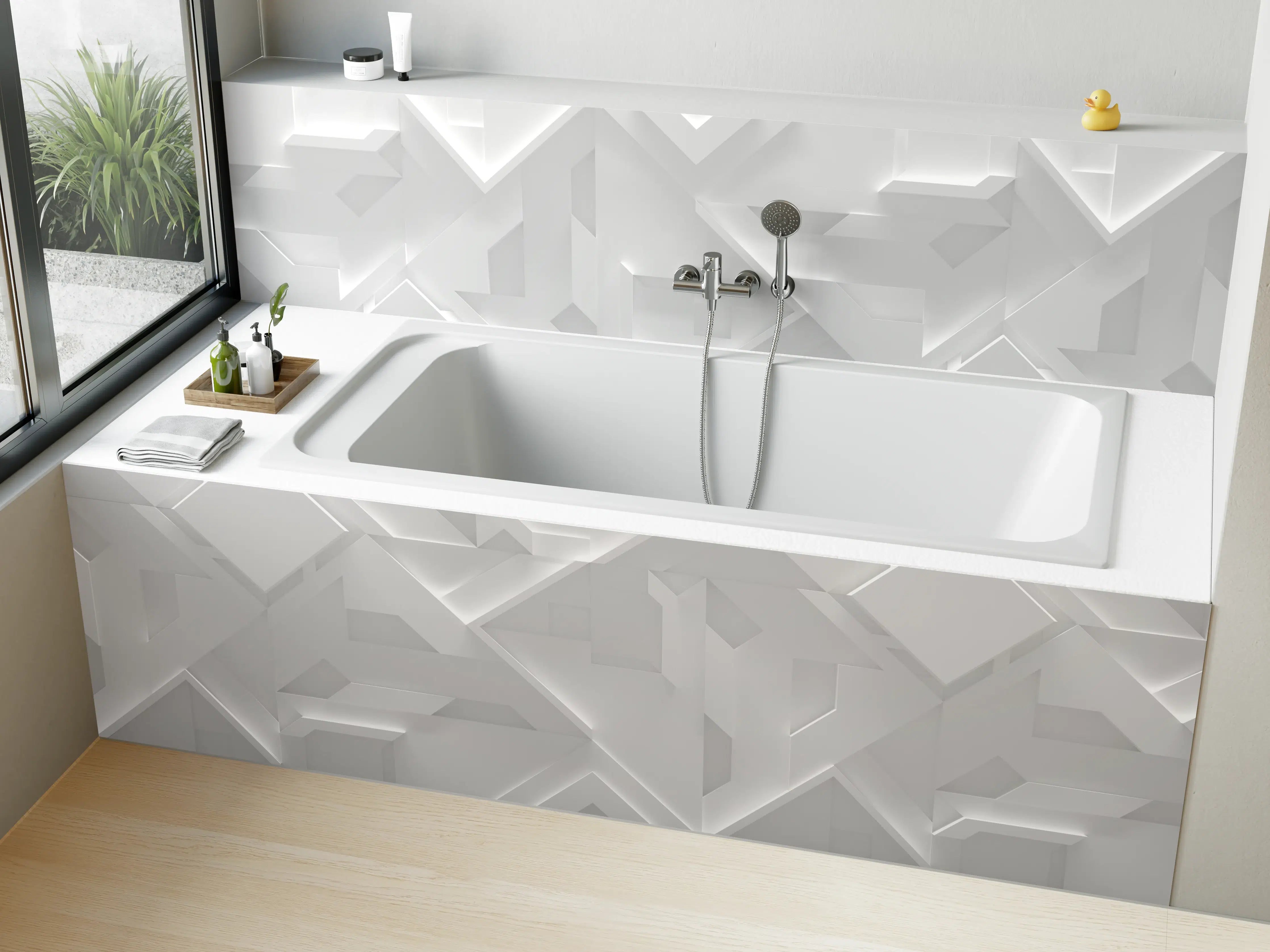 Badewannen-Rückwand - Moderner, heller Geometrie-Design