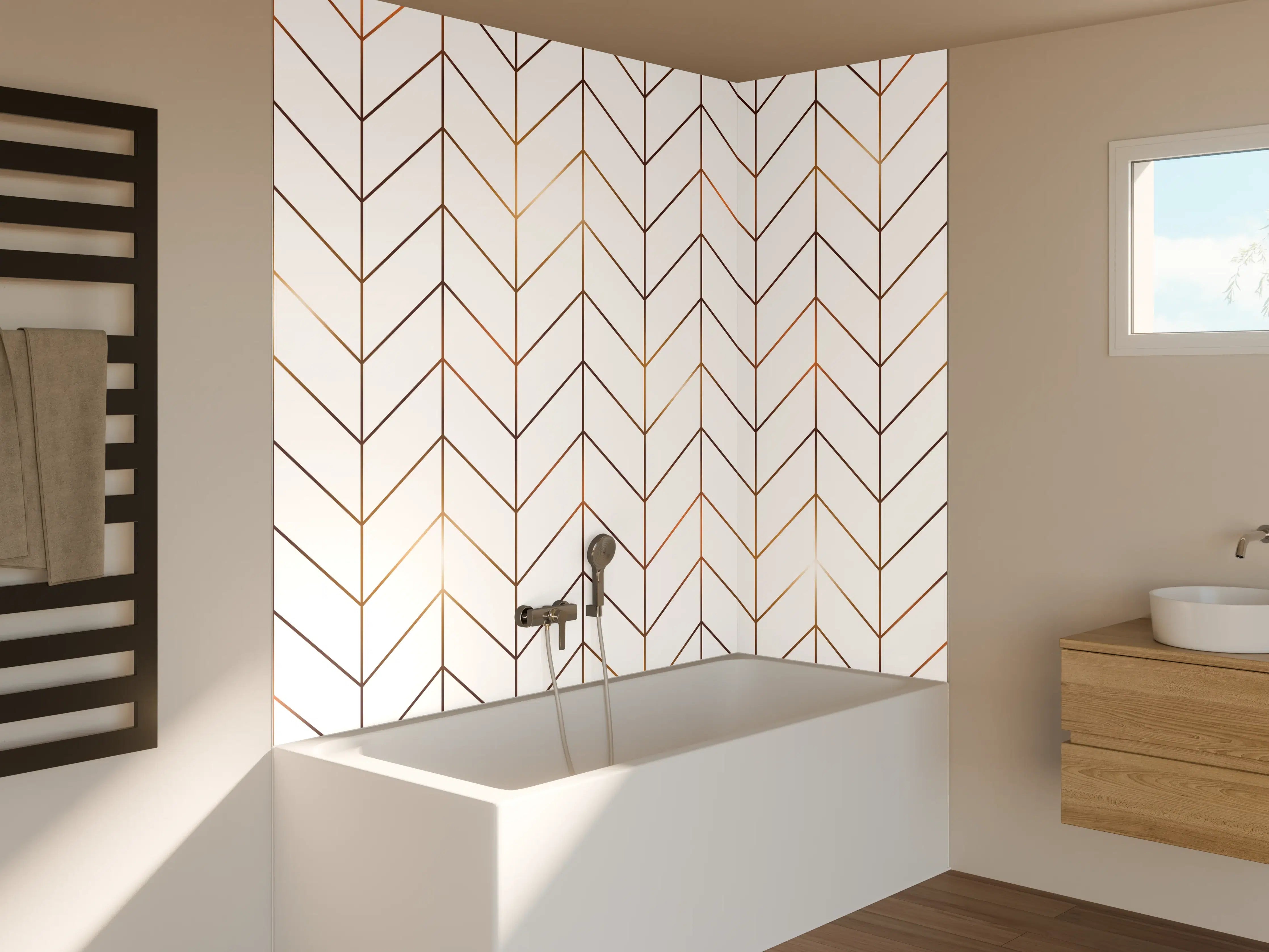 Badewannen-Rückwand - Modernes Gold-Schwarz Muster