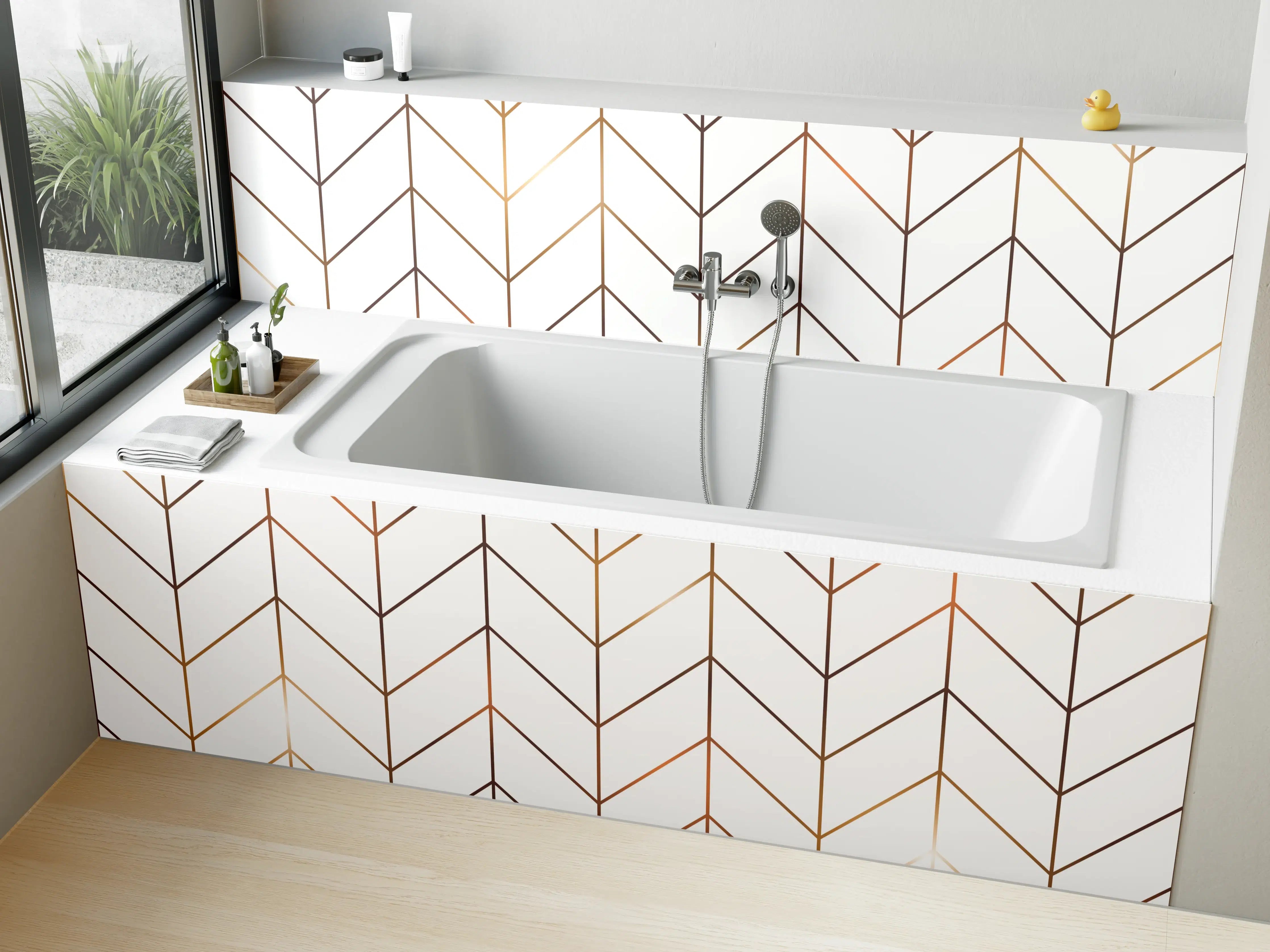 Badewannen-Rückwand - Modernes Gold-Schwarz Muster