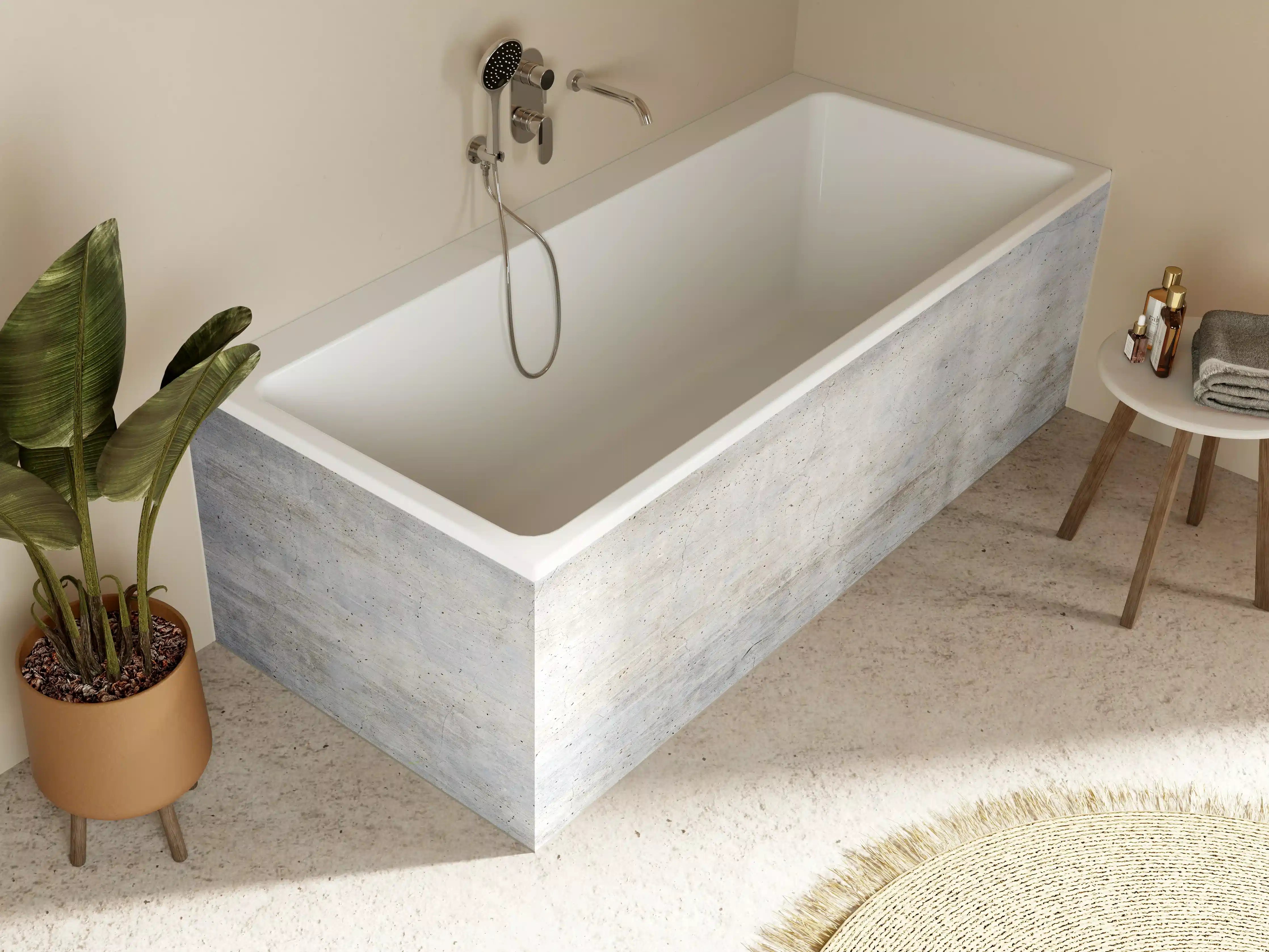Badewannen-Rückwand - Modernes Grau-Weiß Wanddesign
