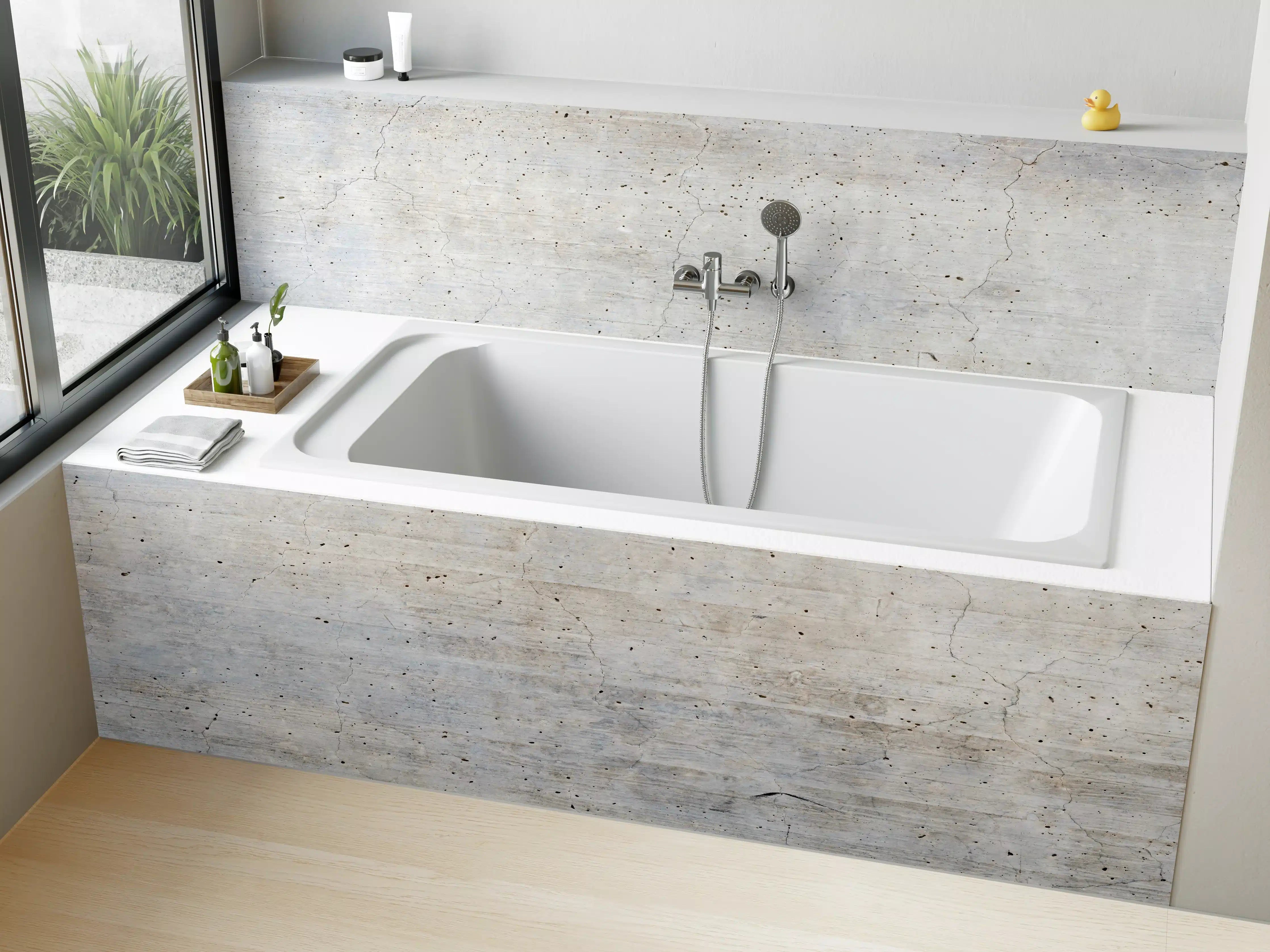 Badewannen-Rückwand - Modernes Grau-Weiß Wanddesign