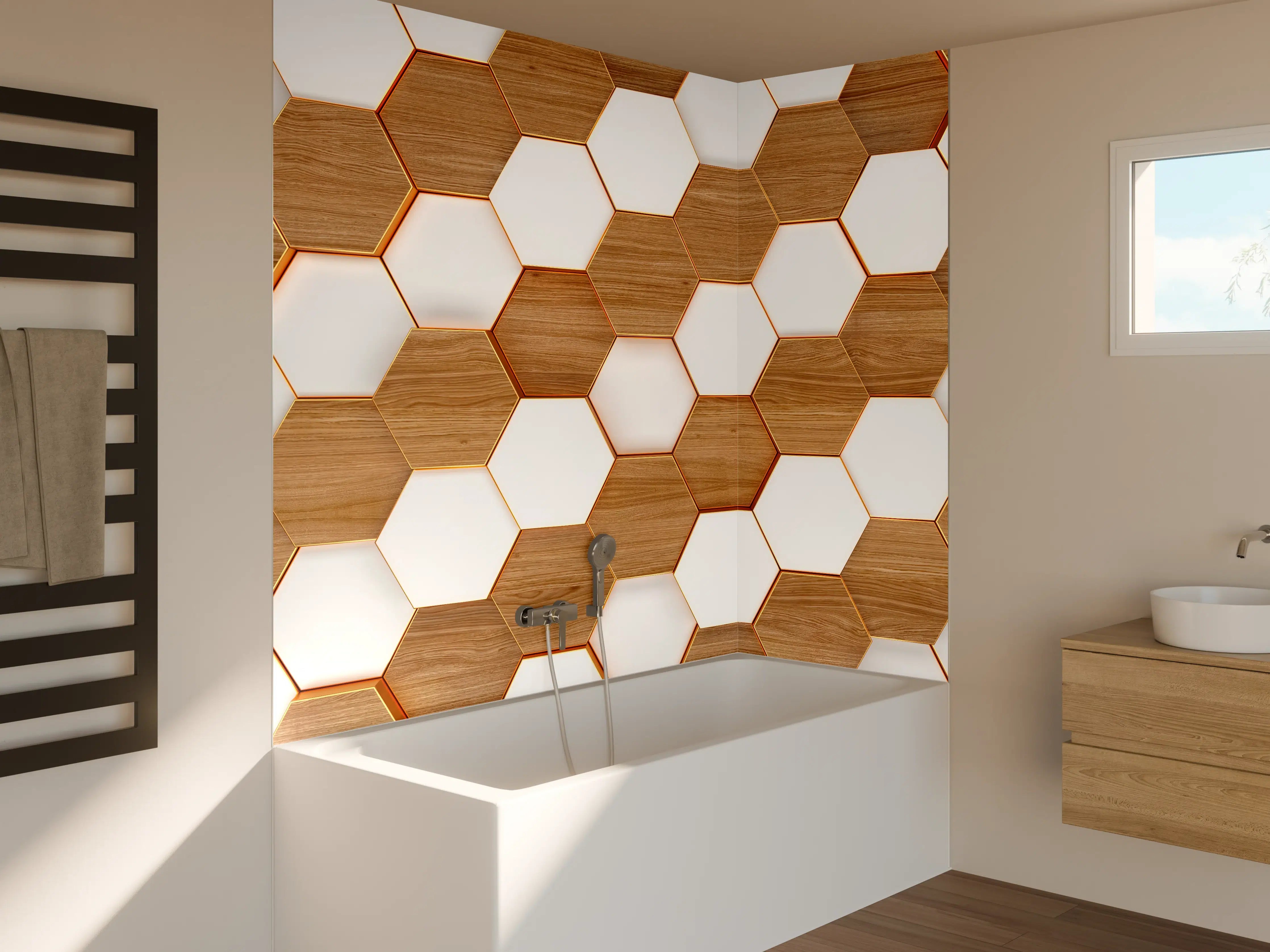 Badewannen-Rückwand - Modernes Hexagon Muster Weiß