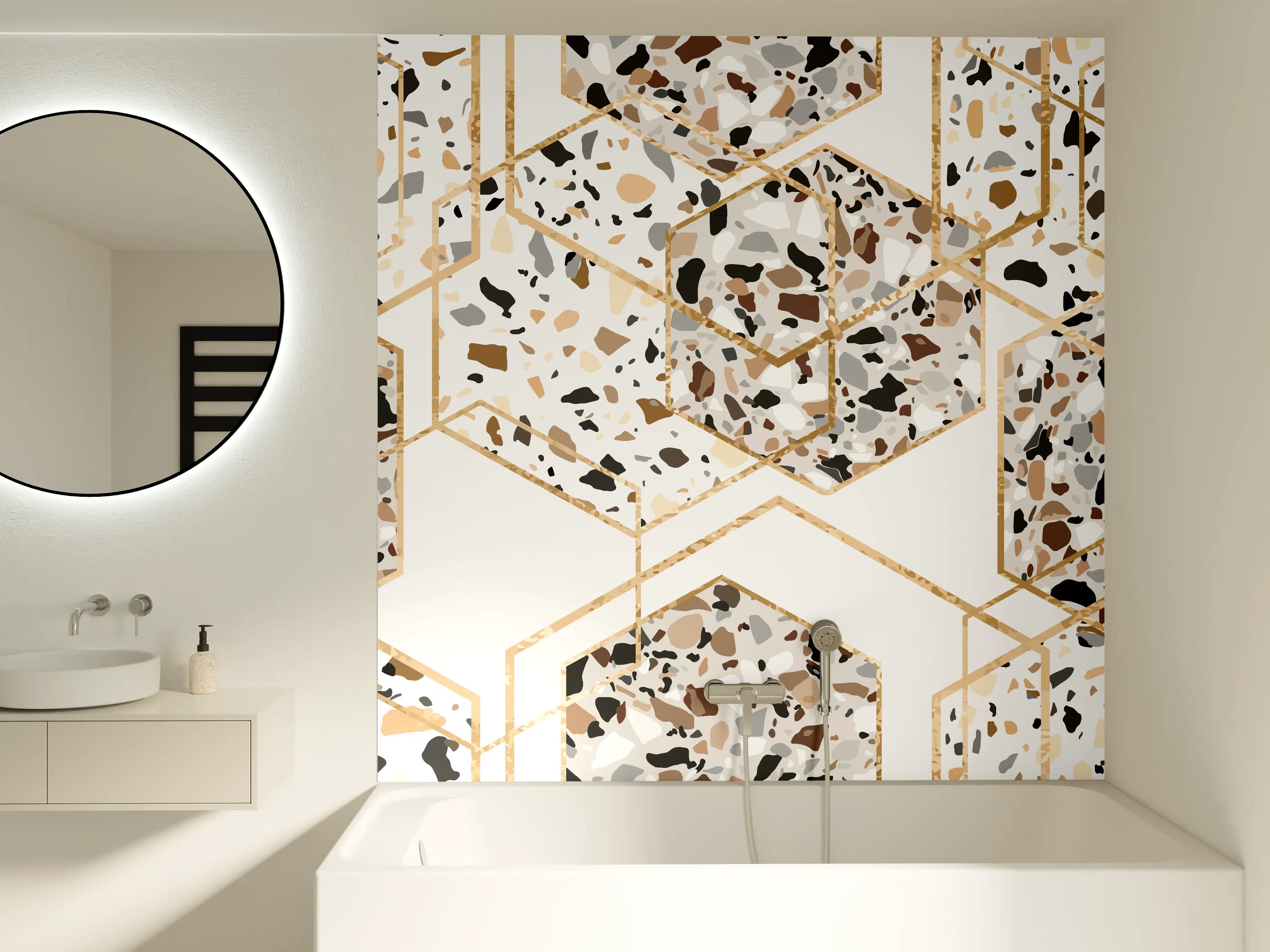 Badewannen-Rückwand - Modernes Terrazzo-Gold-Muster