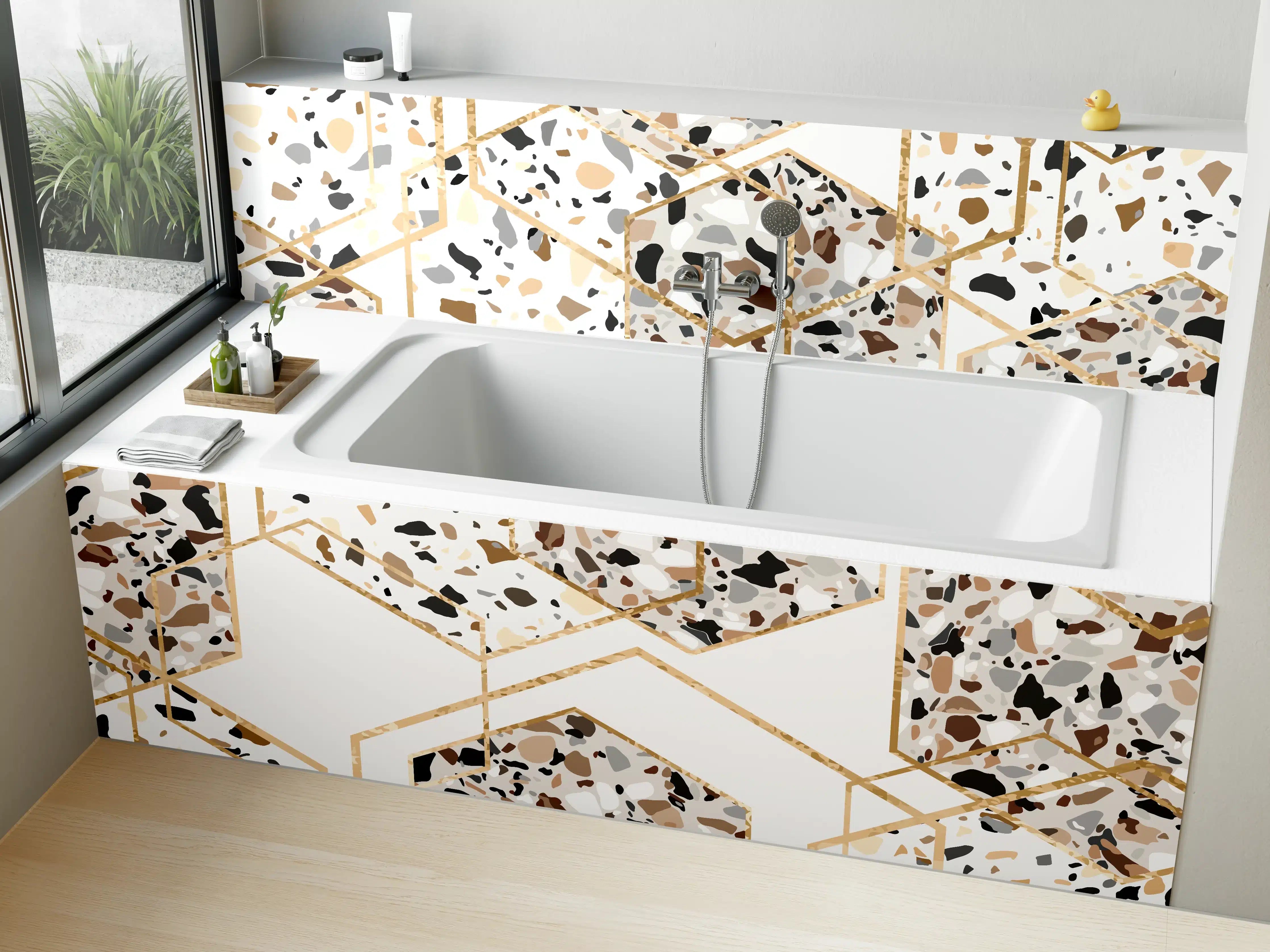 Badewannen-Rückwand - Modernes Terrazzo-Gold-Muster