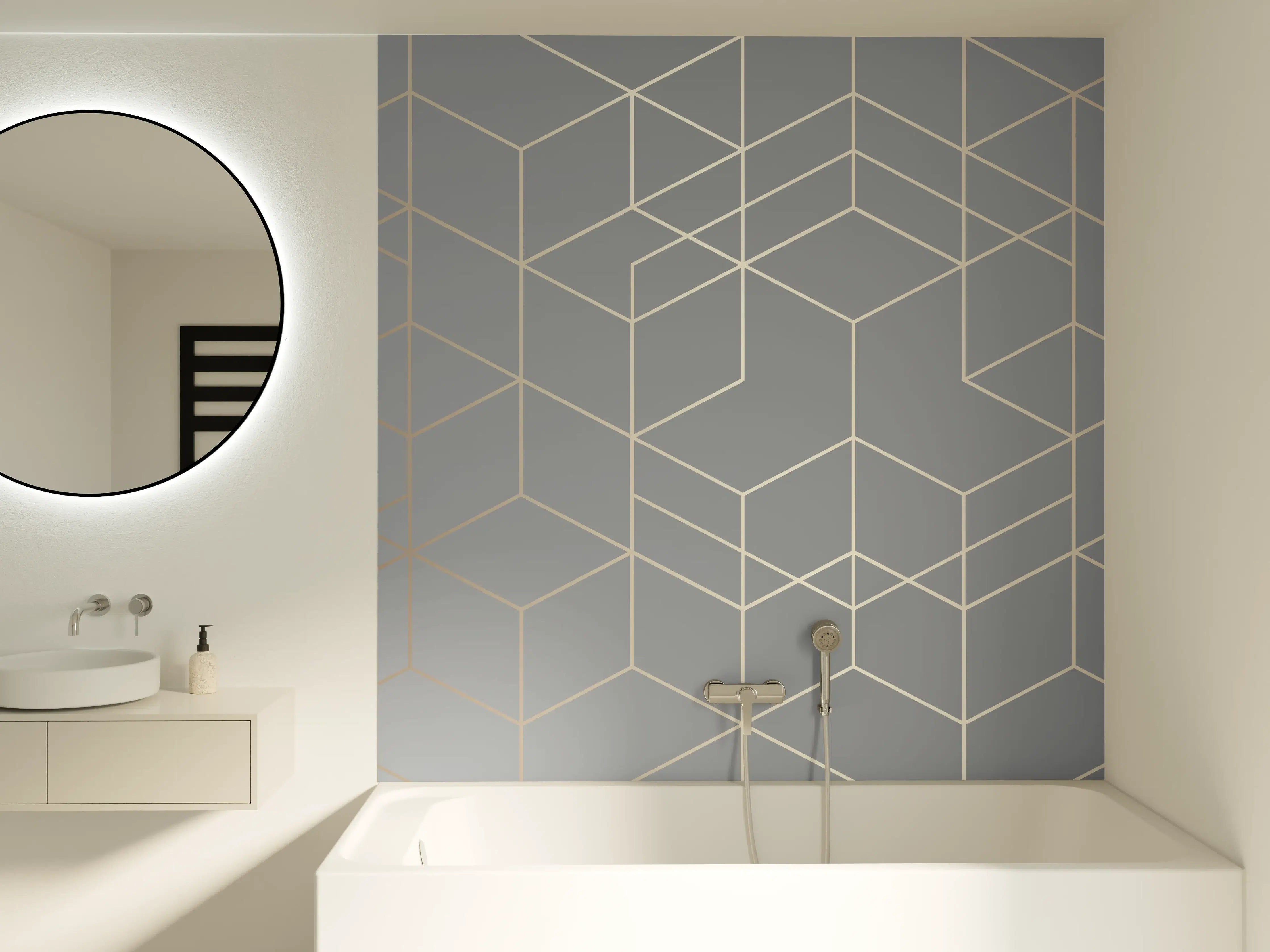 Badewannen-Rückwand - Modernes Weiß-Grau-Design