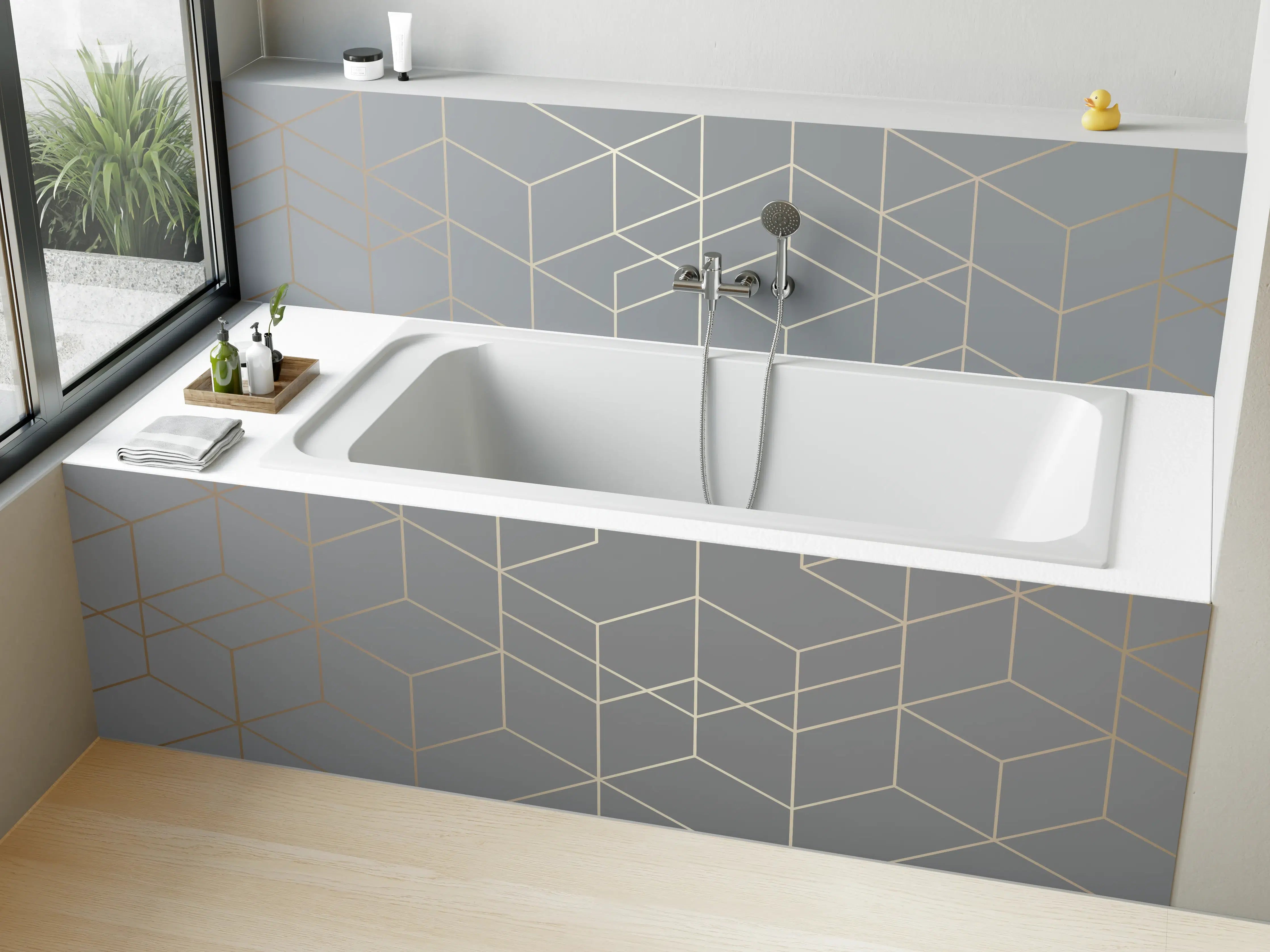Badewannen-Rückwand - Modernes Weiß-Grau-Design
