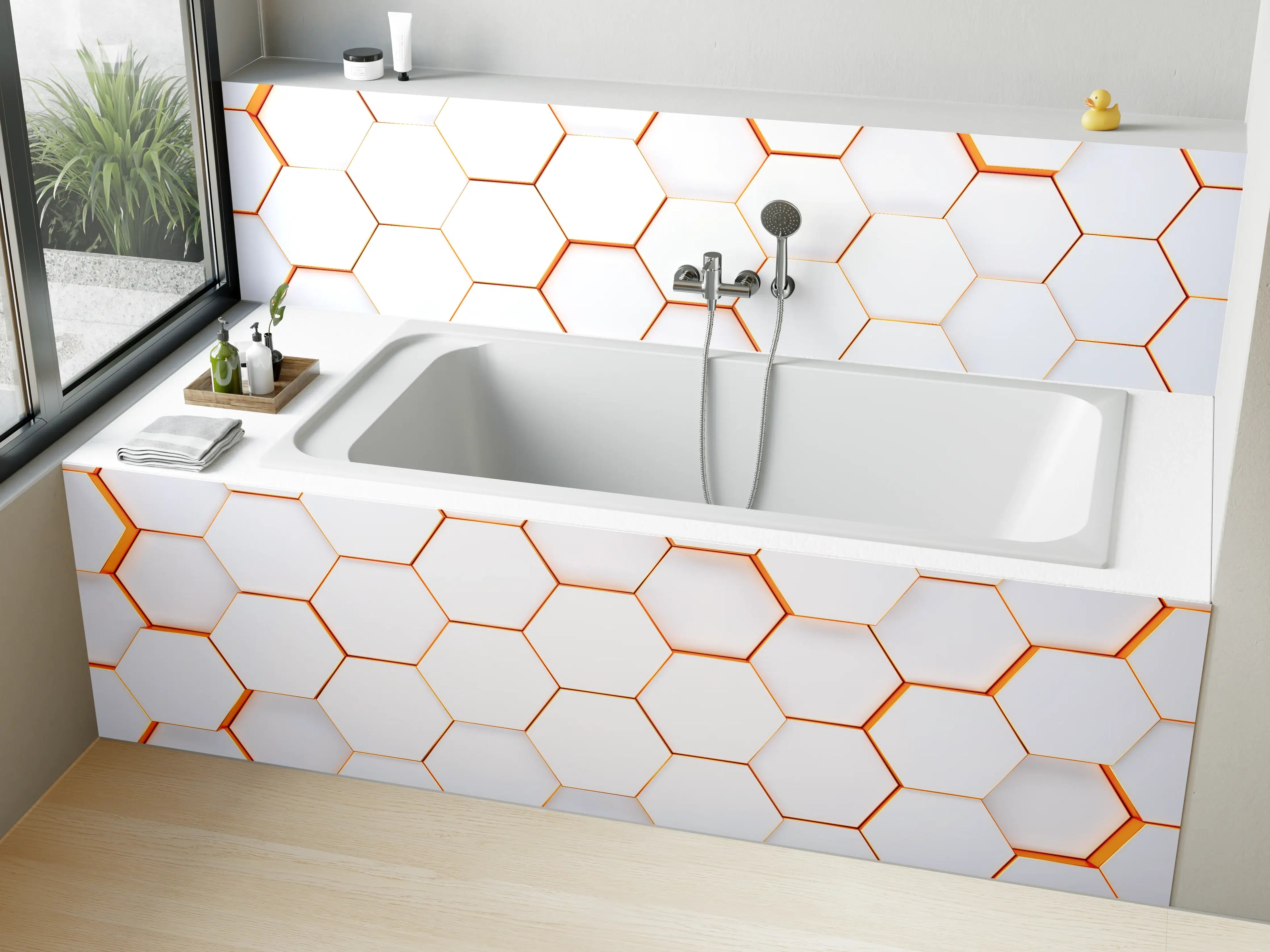Badewannen-Rückwand - Modernes sechseckiges Hintergrundmuster
