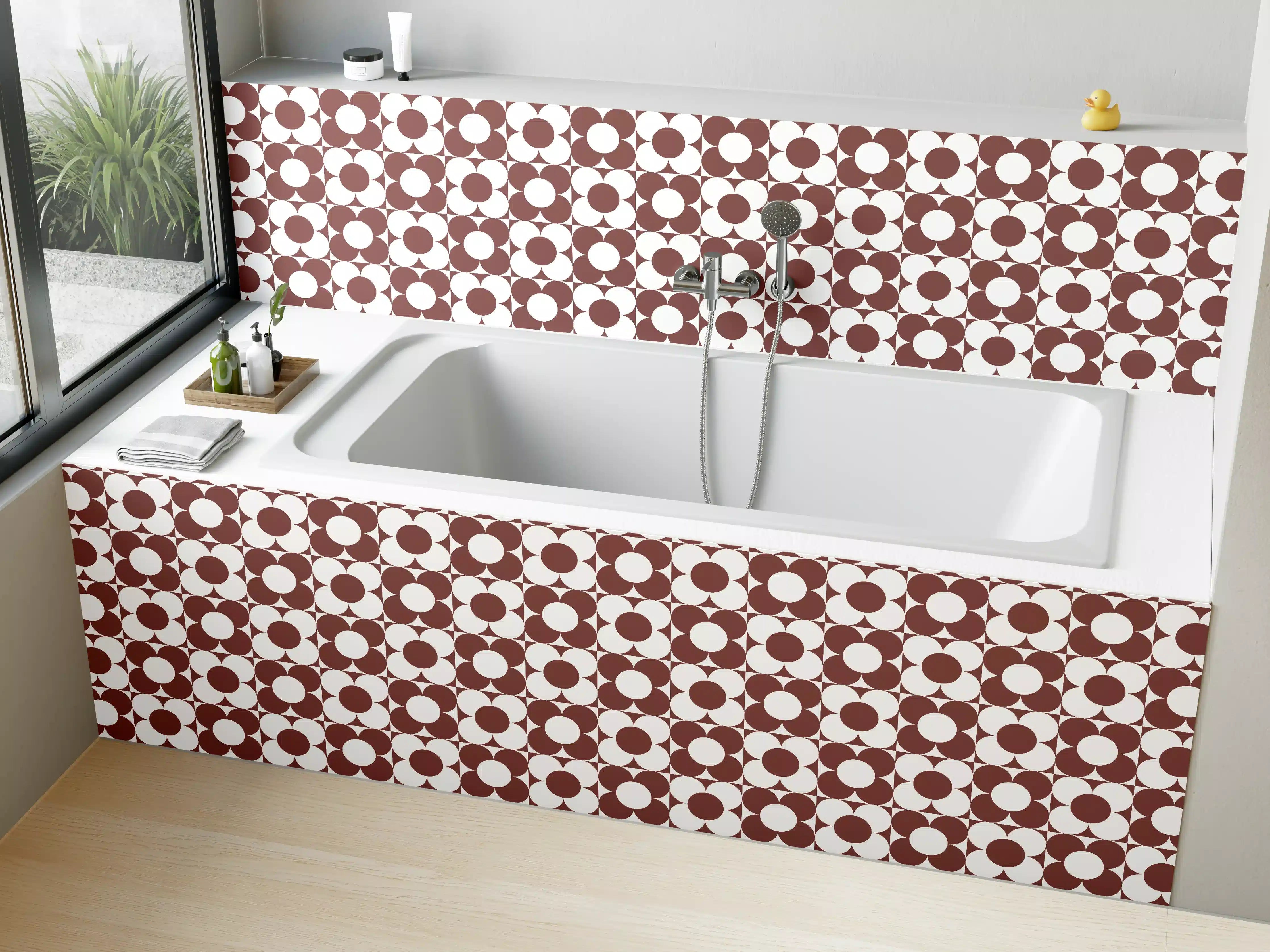 Badewannen-Rückwand - Modisches Muster in Braun und Weiß