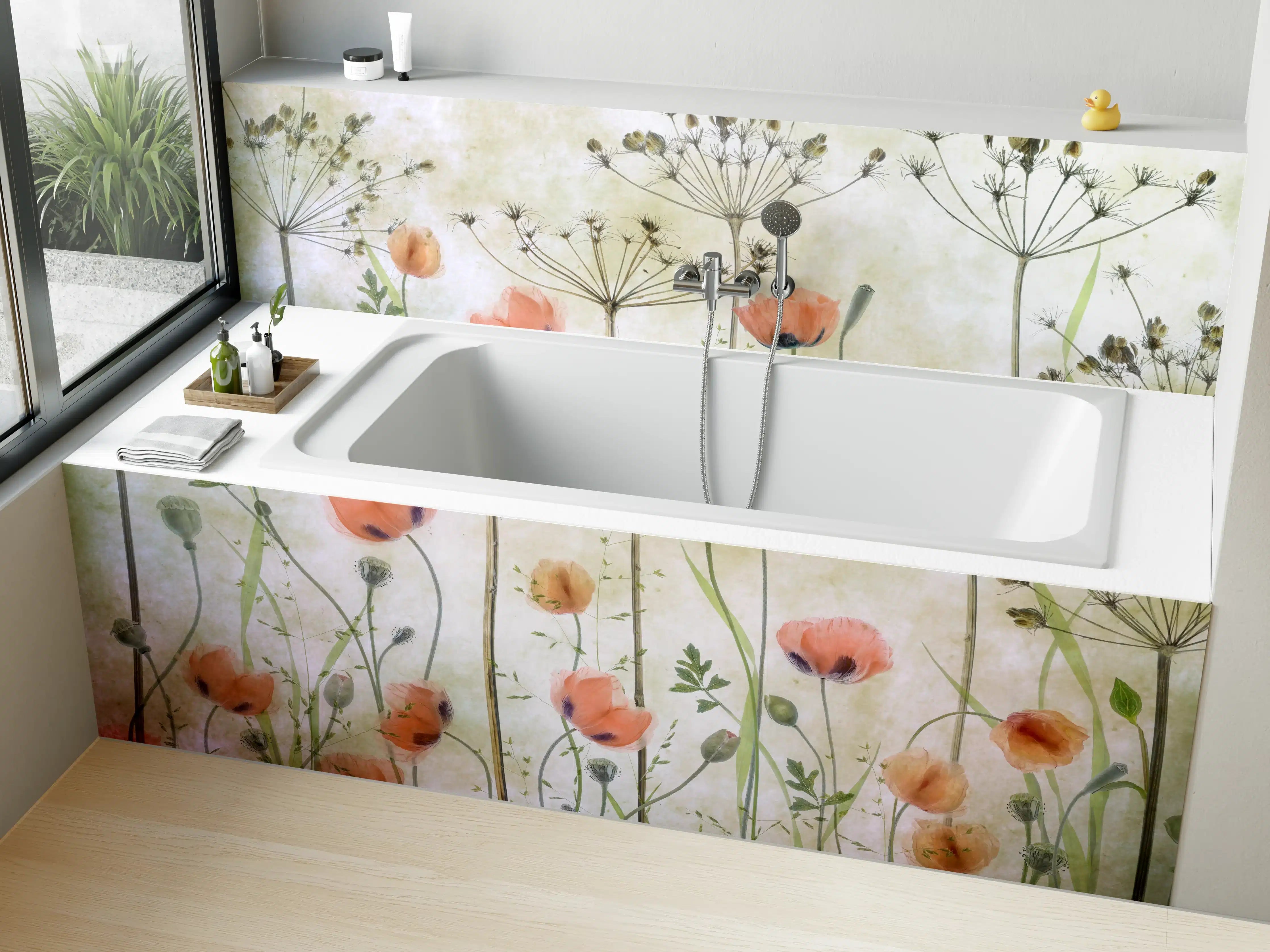 Badewannen-Rückwand - Mohnblumen - Florale Zeichnung