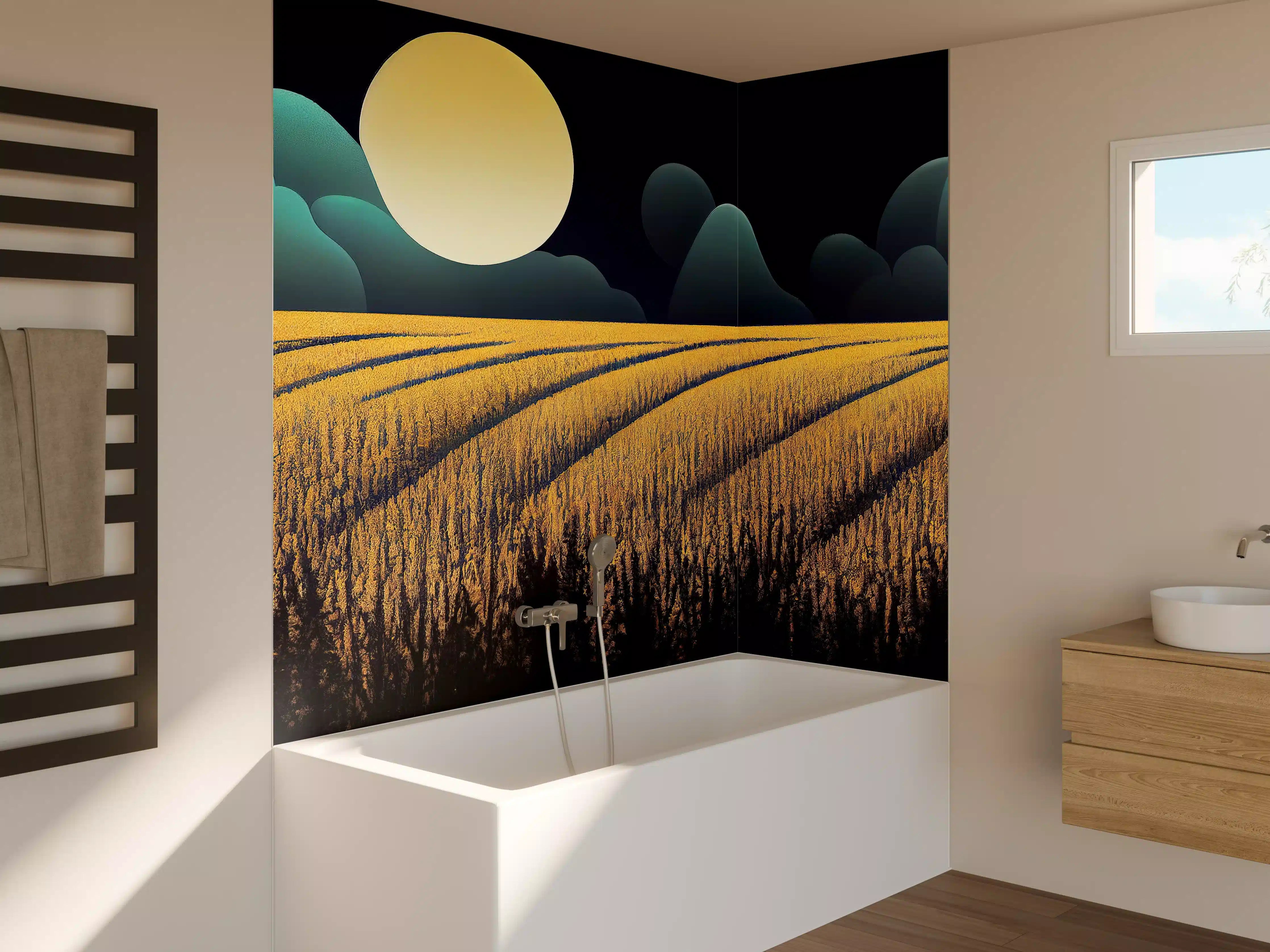 Badewannen-Rückwand - Mondnacht Kornfeld Dunkelblau