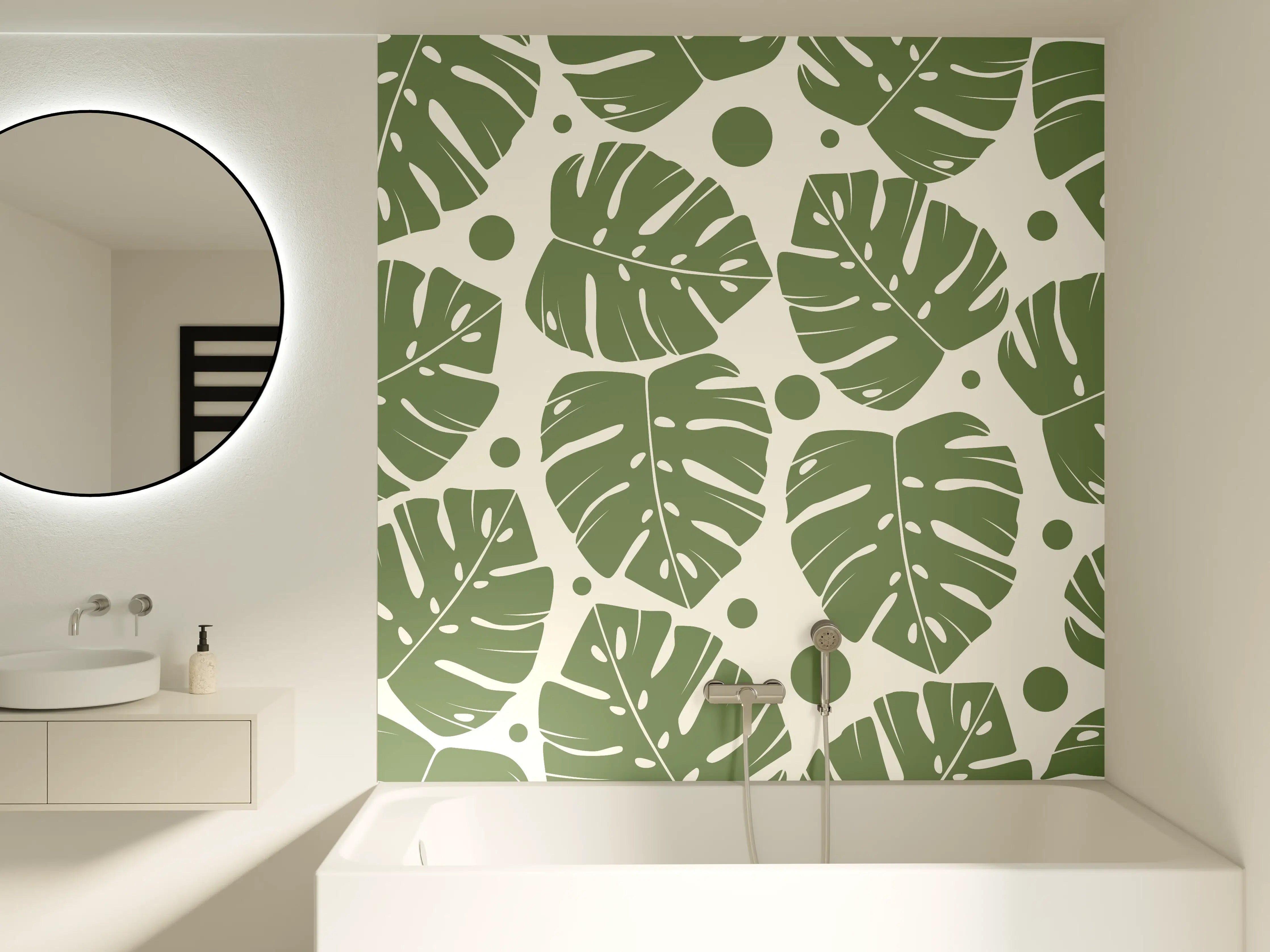 Badewannen-Rückwand - Monstera-Blätter Cremegrün
