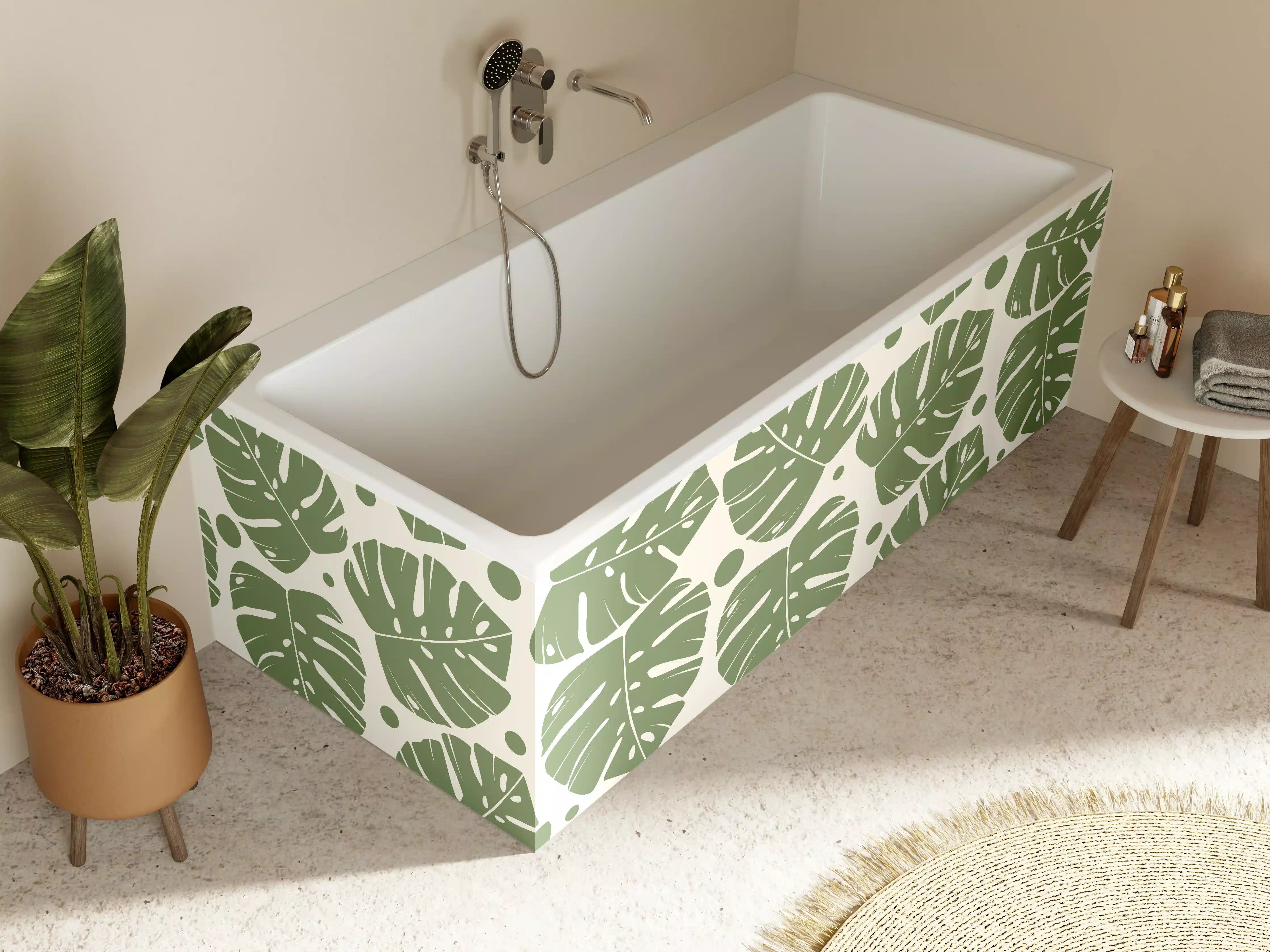 Badewannen-Rückwand - Monstera-Blätter Cremegrün