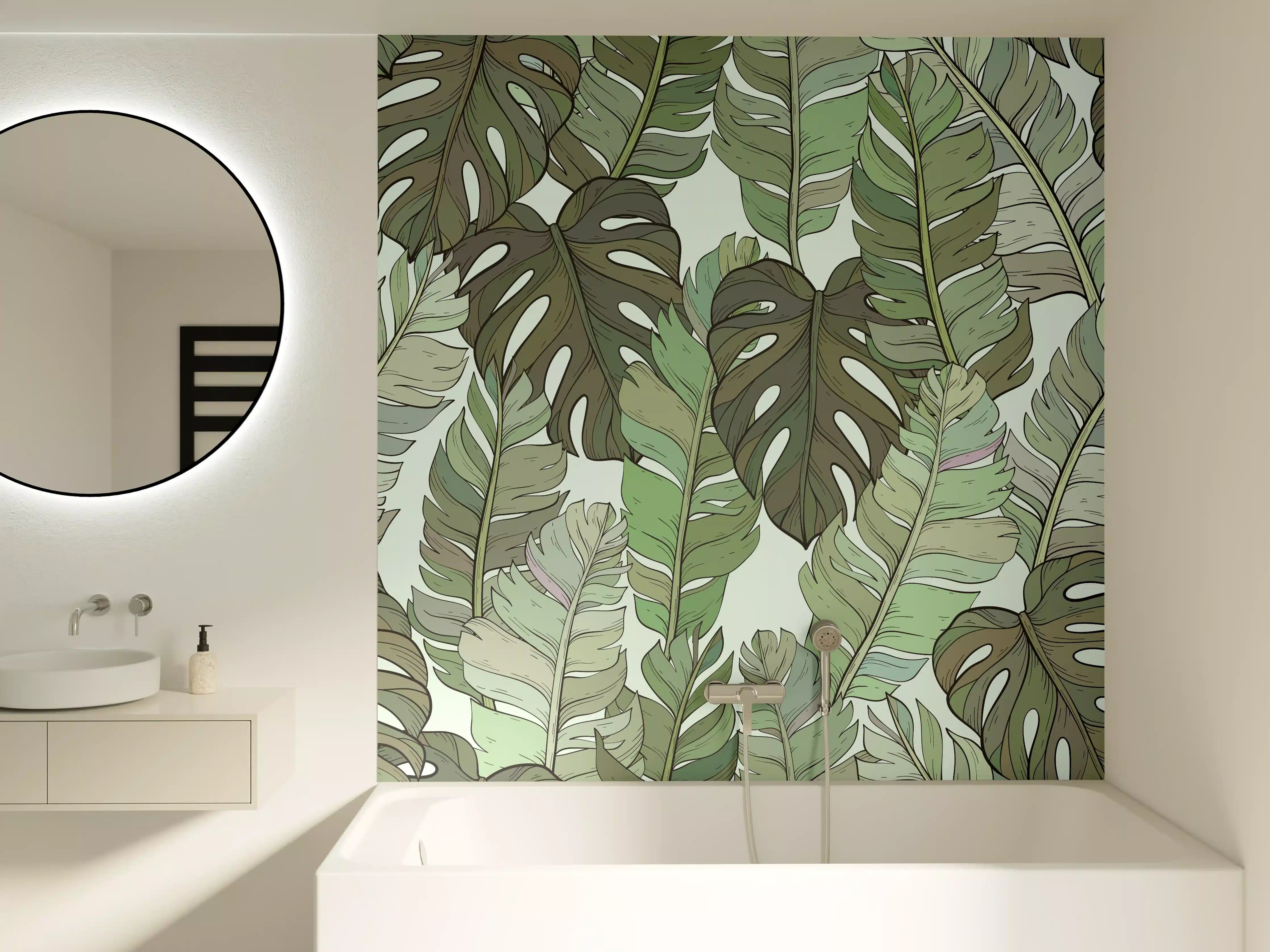 Badewannen-Rückwand - Monstera-Blätter – Tropische Eleganz