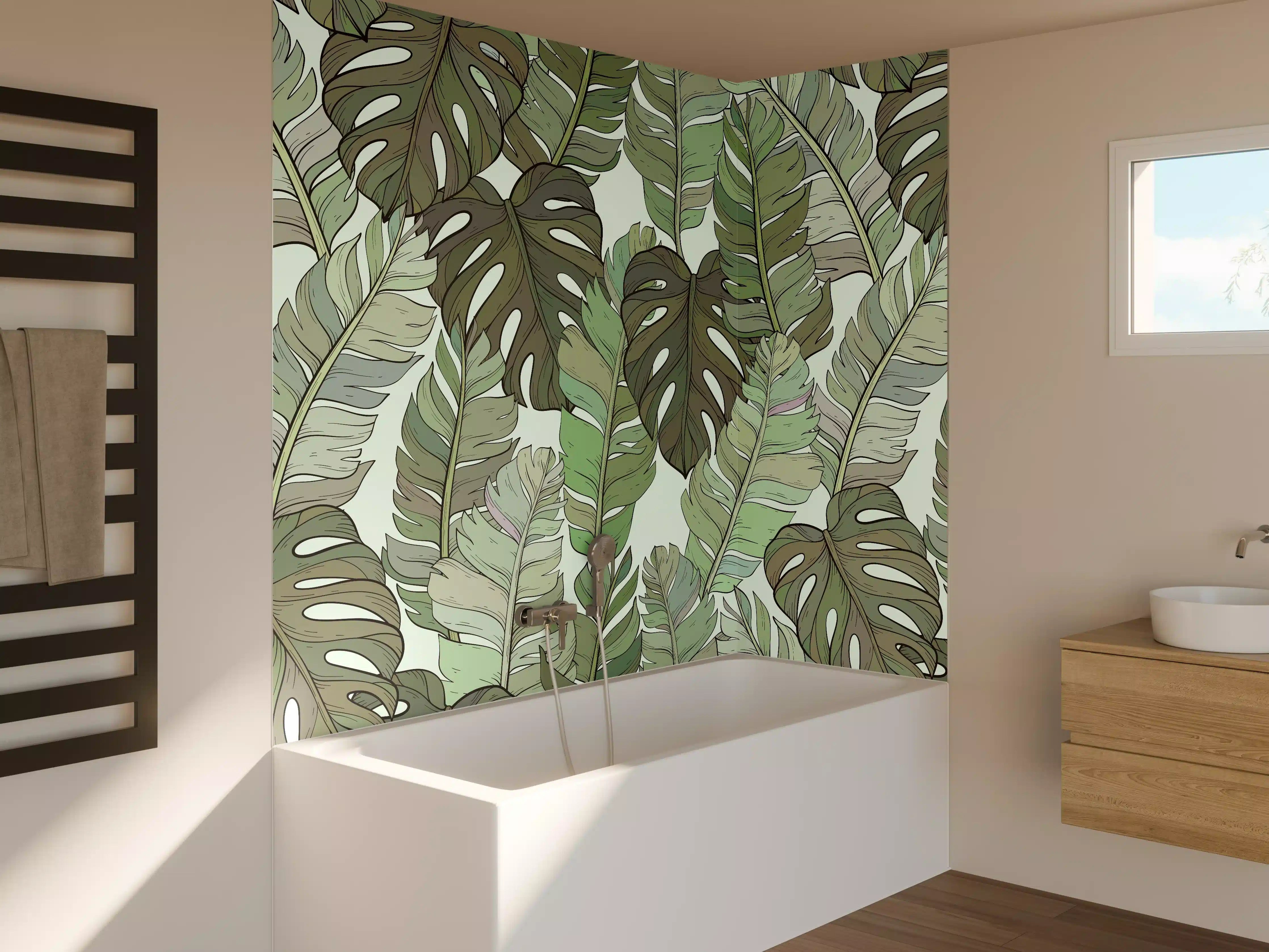 Badewannen-Rückwand - Monstera-Blätter – Tropische Eleganz