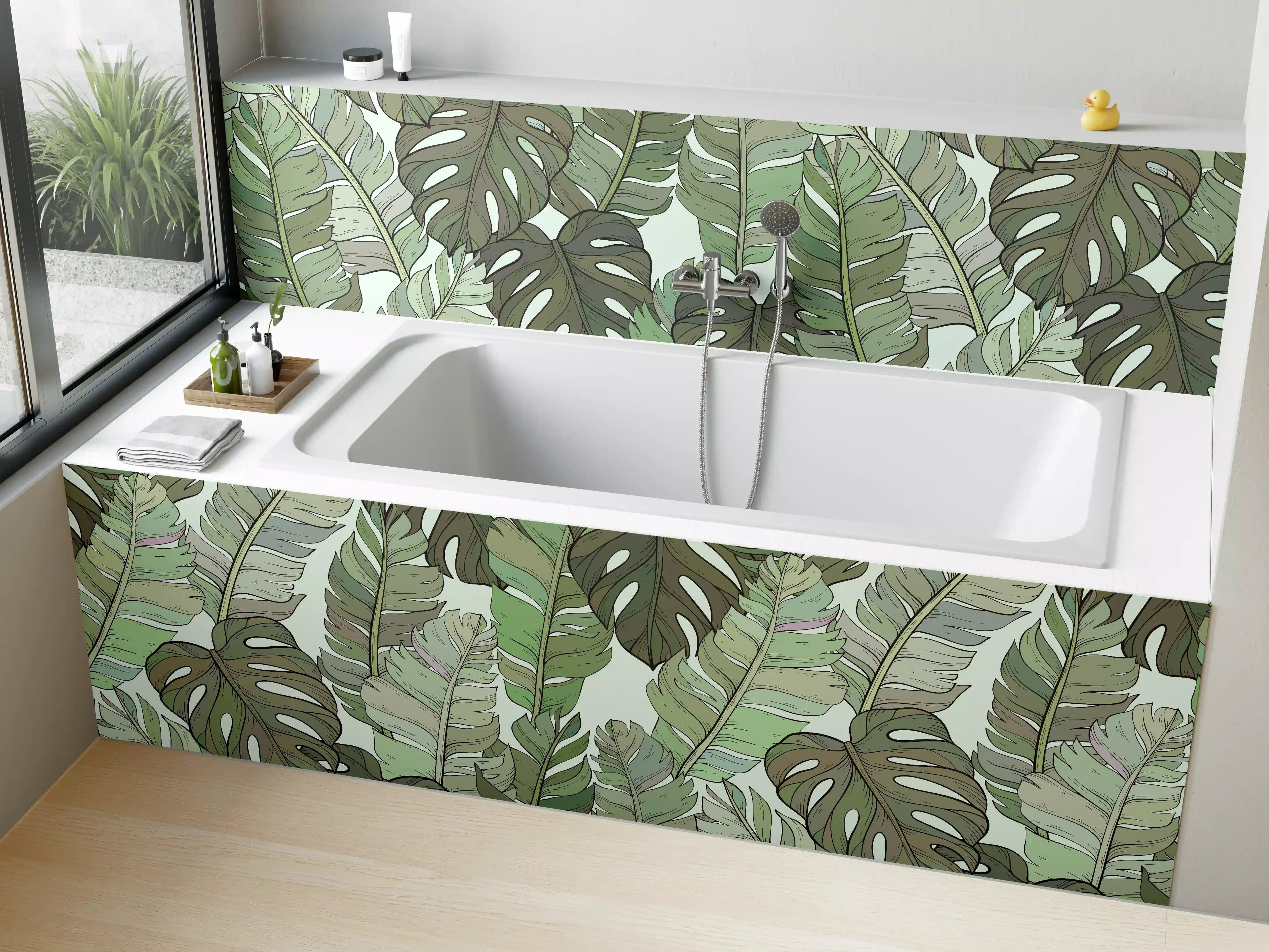 Badewannen-Rückwand - Monstera-Blätter – Tropische Eleganz