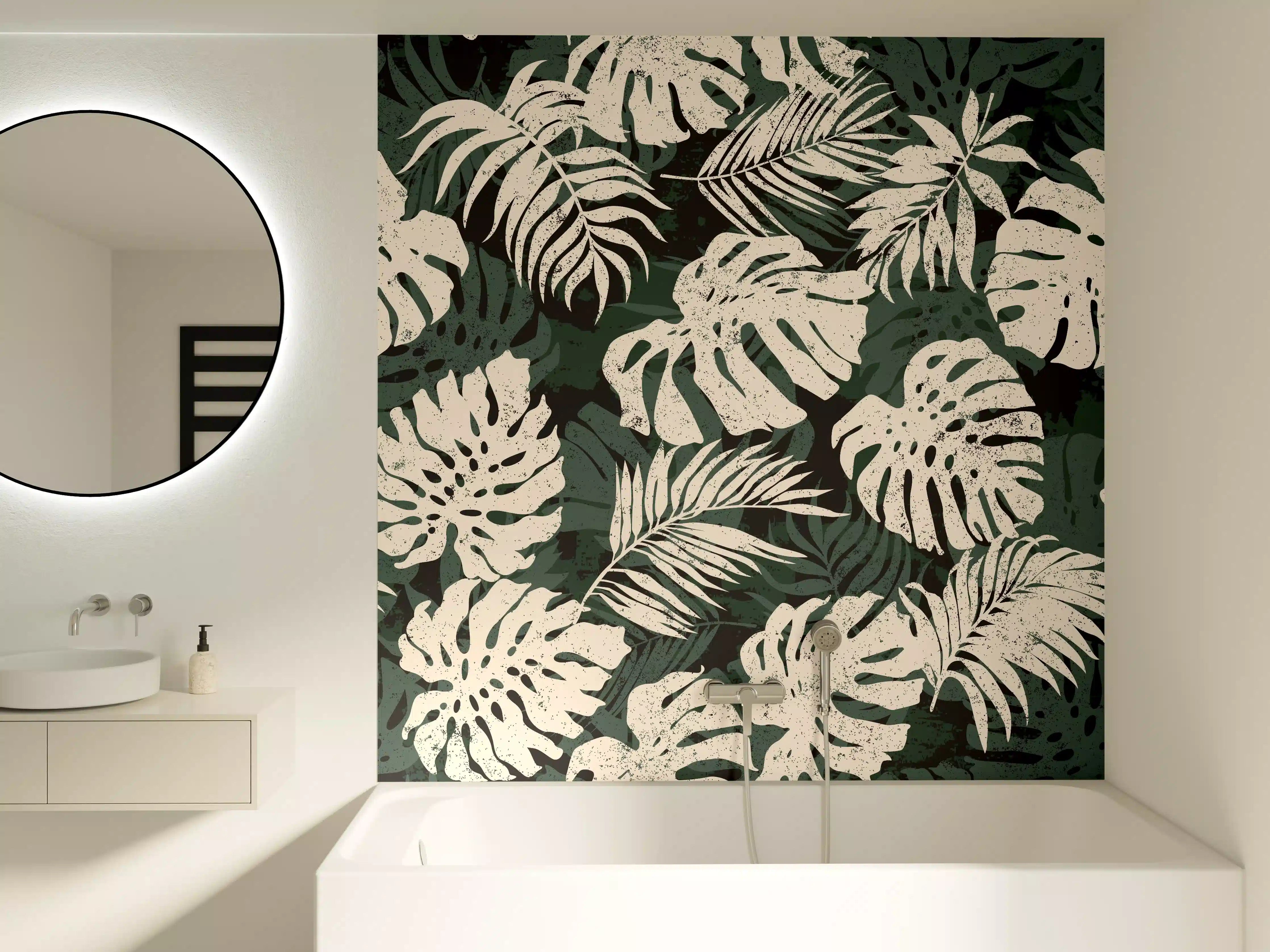 Badewannen-Rückwand - Monstera Blattmuster Grün-Beige