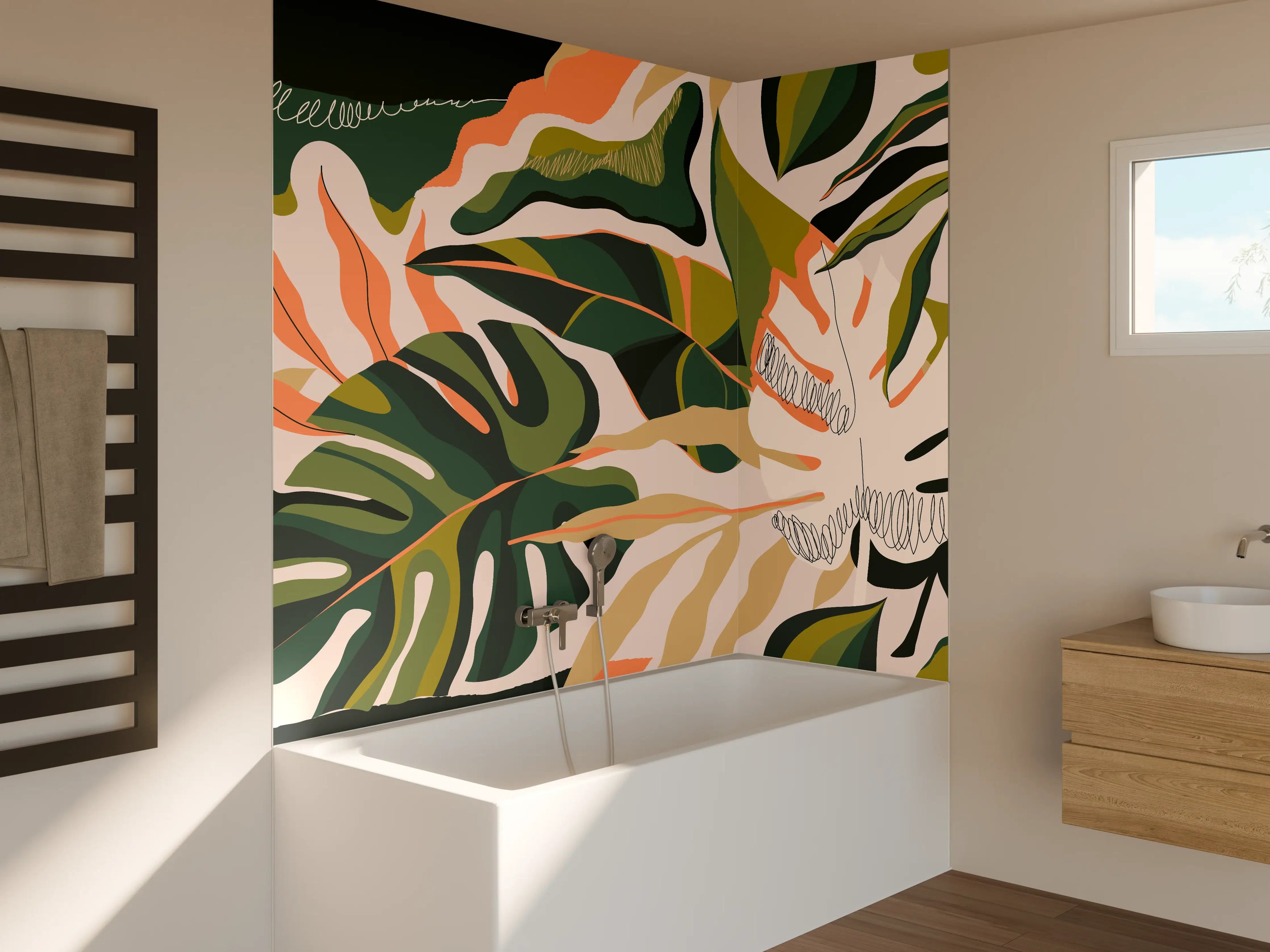 Badewannen-Rückwand - Monstera Tropic Blattmuster