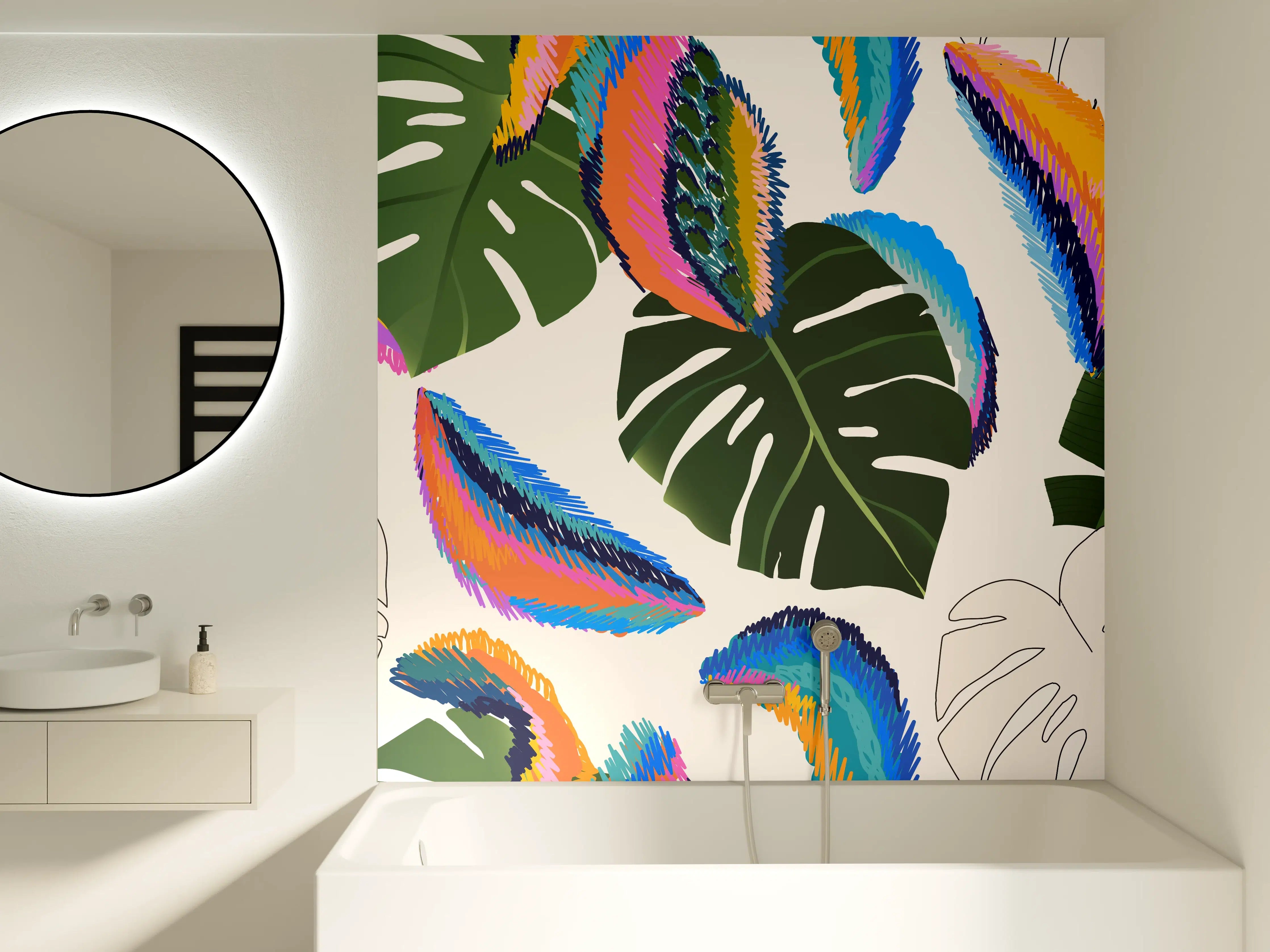Badewannen-Rückwand - Monstera Tropic Bunte Blätter