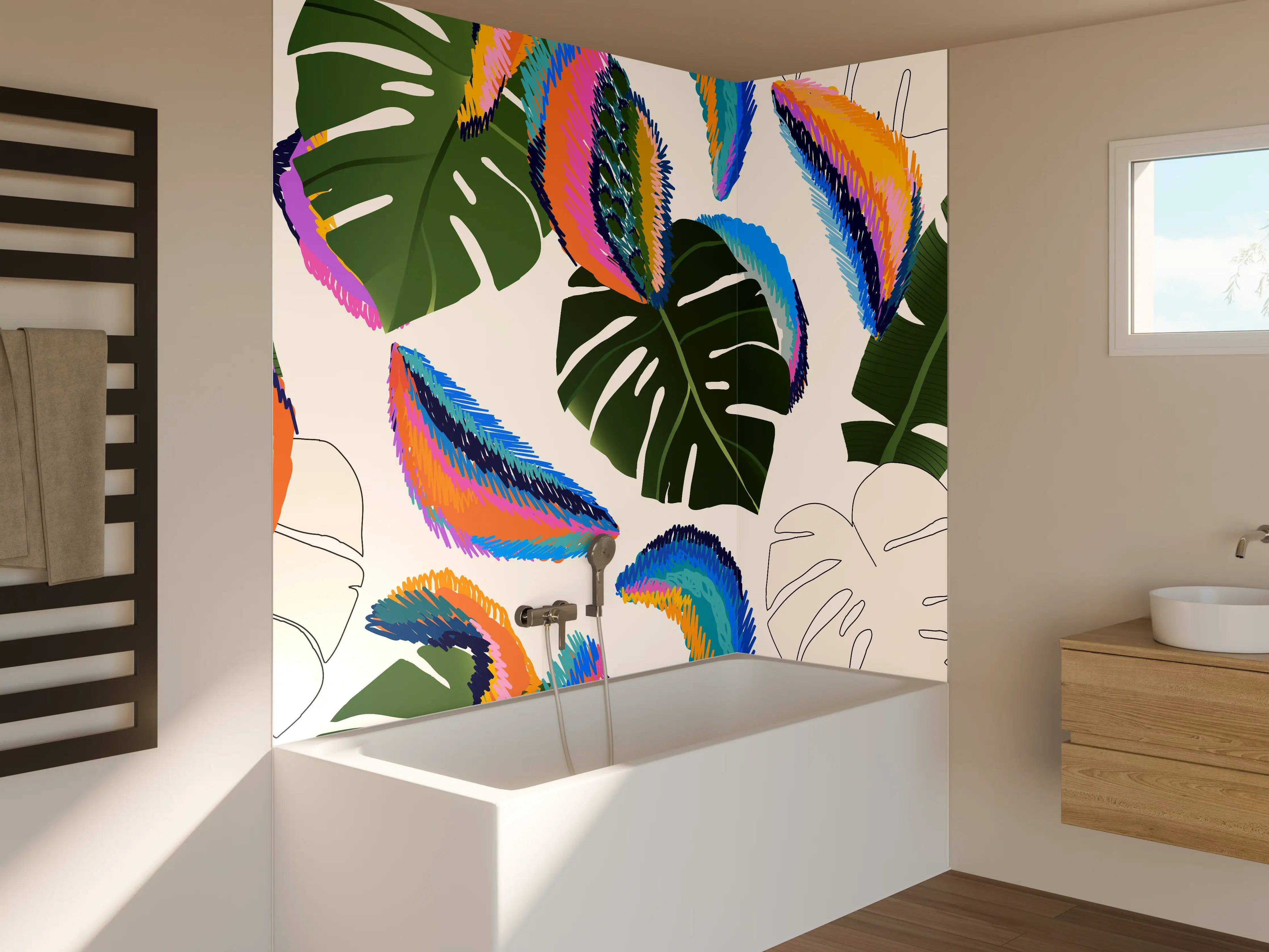 Badewannen-Rückwand - Monstera Tropic Bunte Blätter