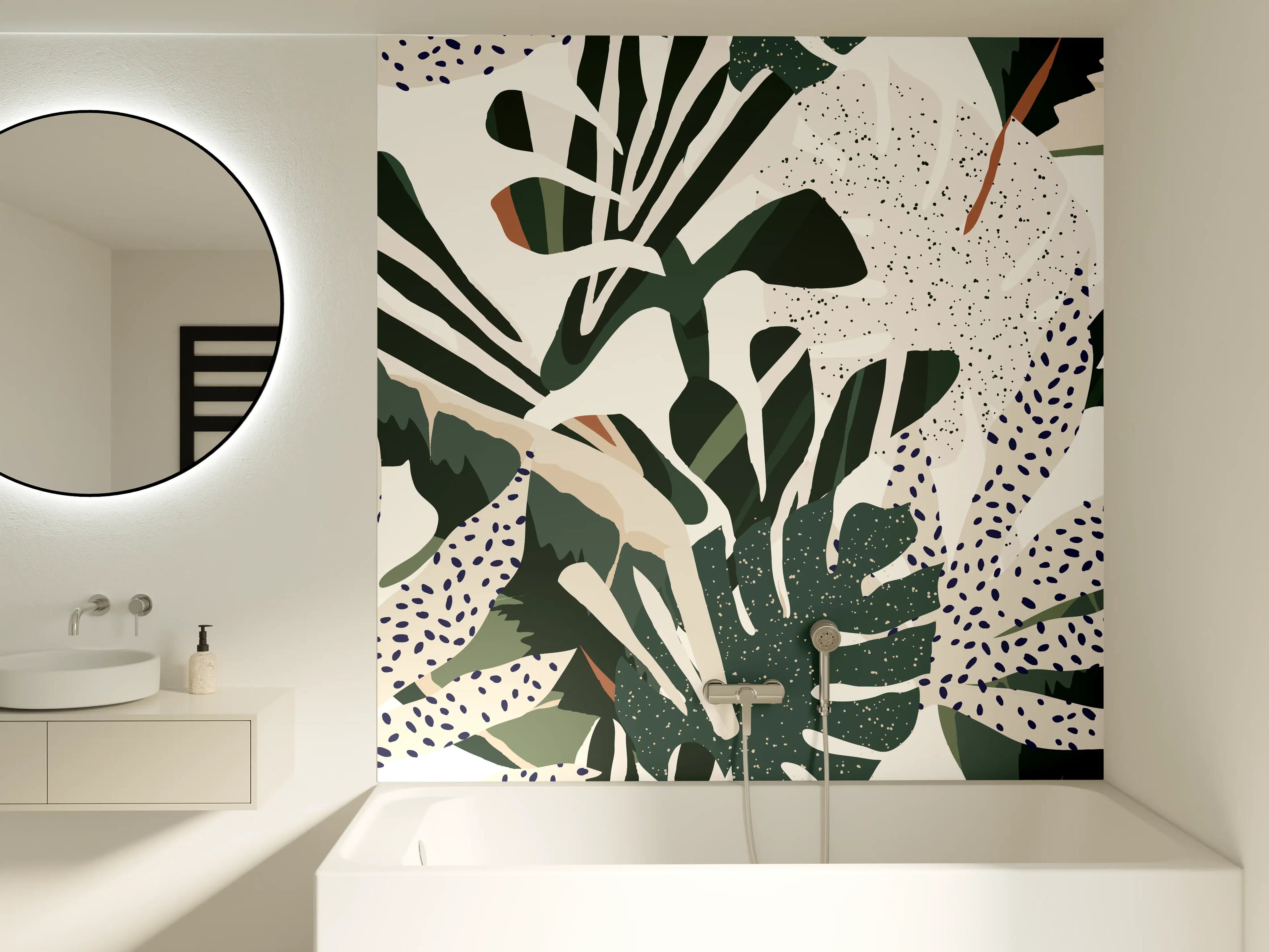 Badewannen-Rückwand - Monstera Tropic Grün-Beige