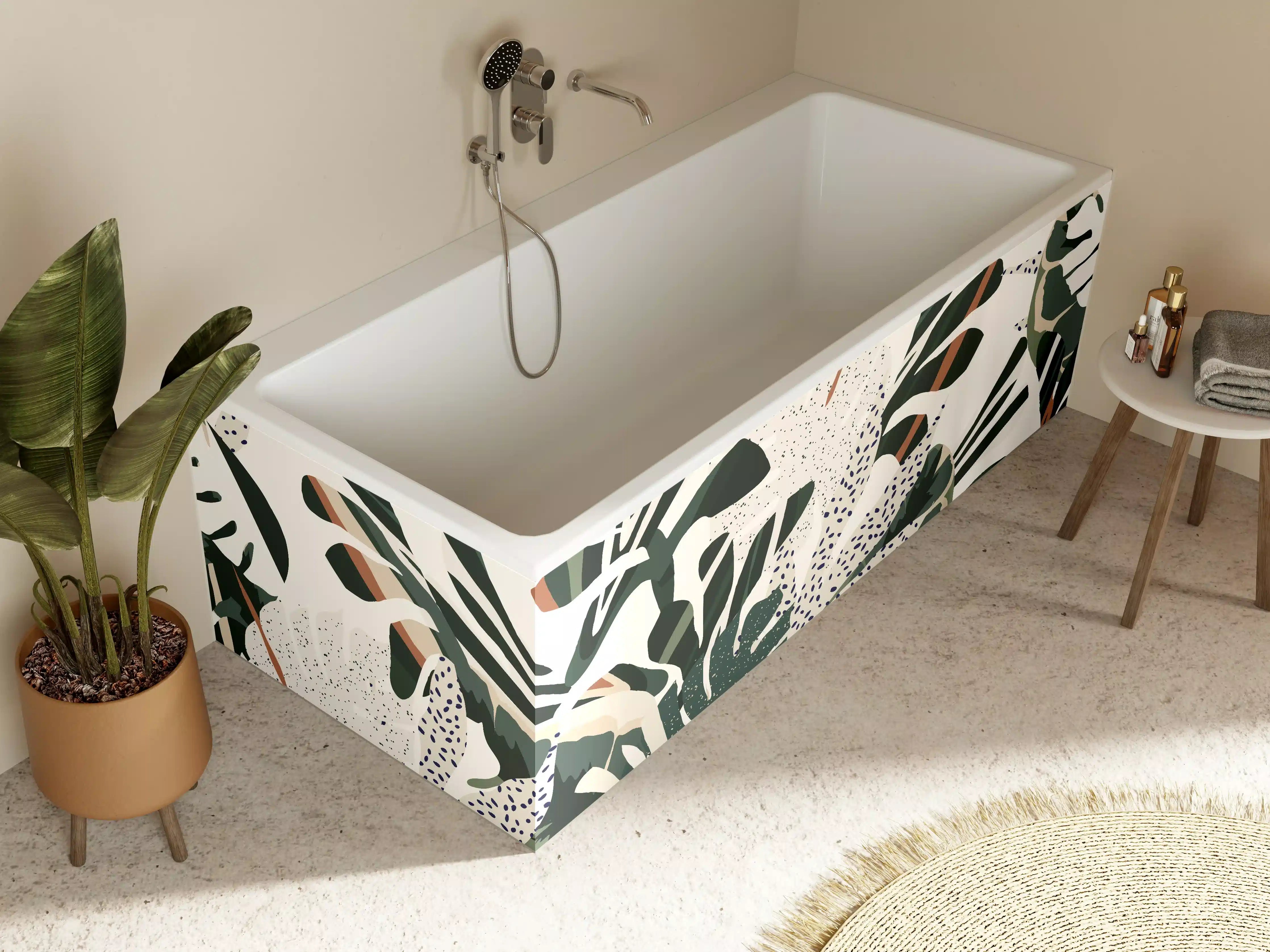 Badewannen-Rückwand - Monstera Tropic Grün-Beige