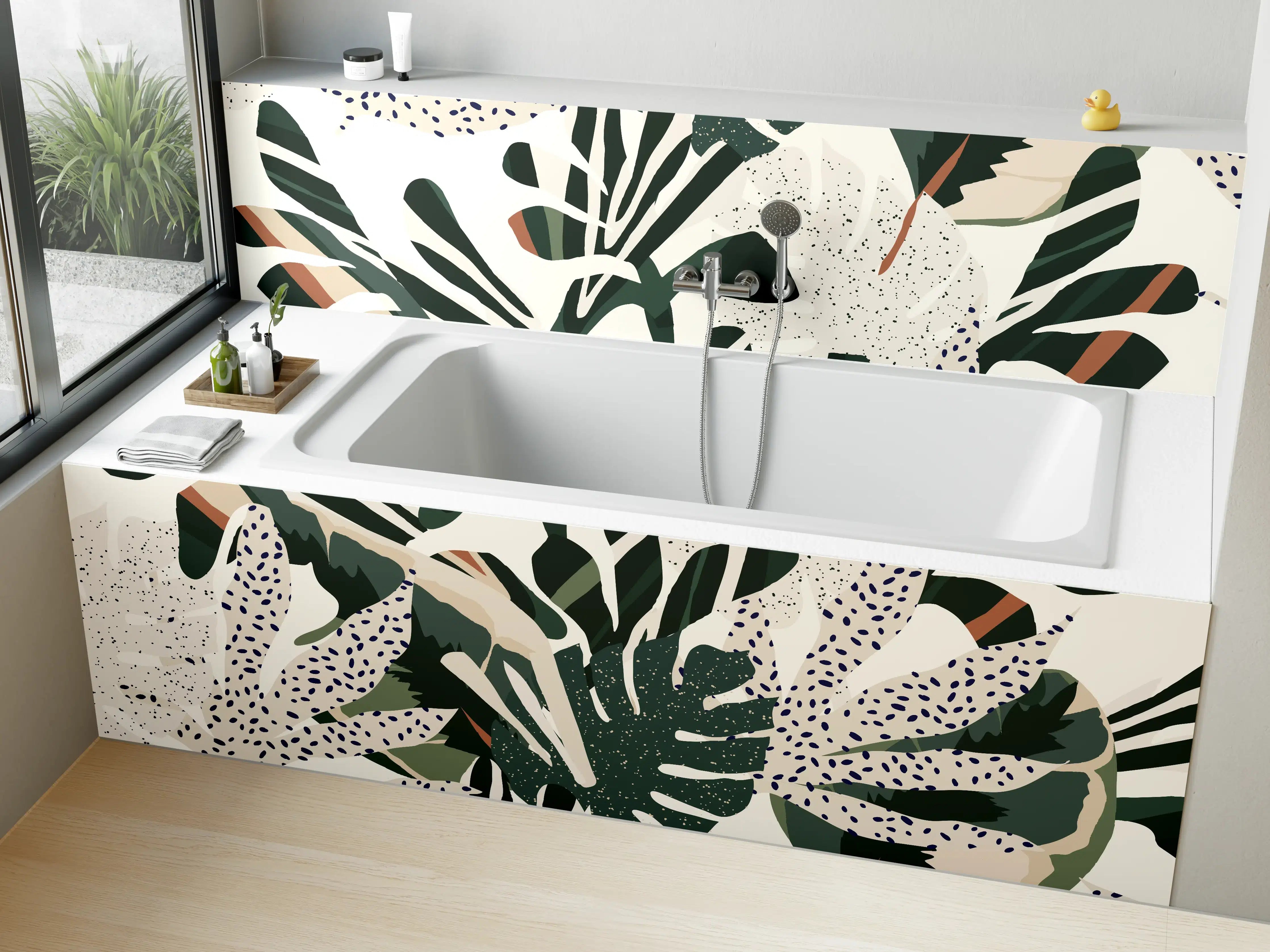 Badewannen-Rückwand - Monstera Tropic Grün-Beige