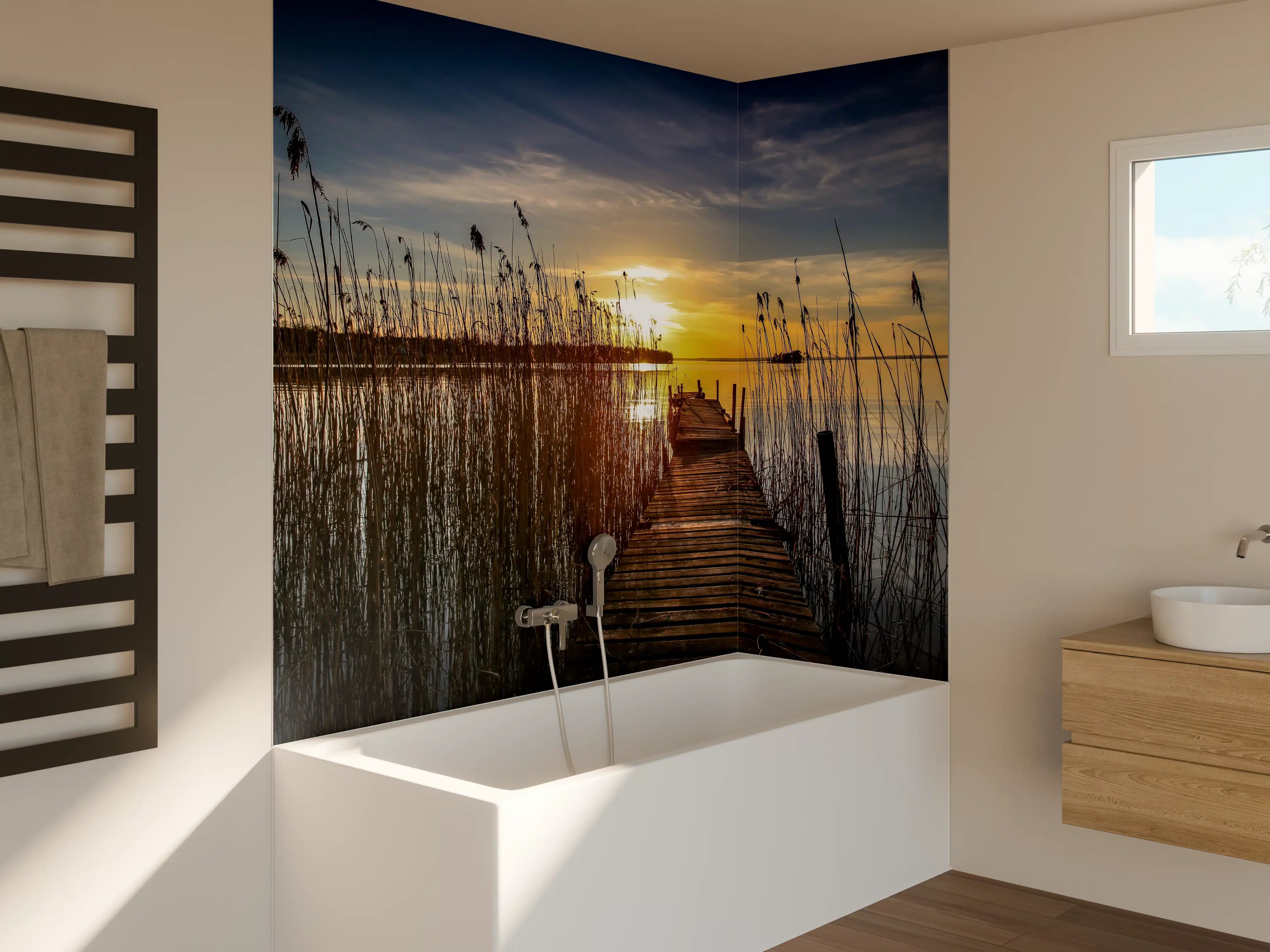 Badewannen-Rückwand - Morgengrau am Wassersteeg