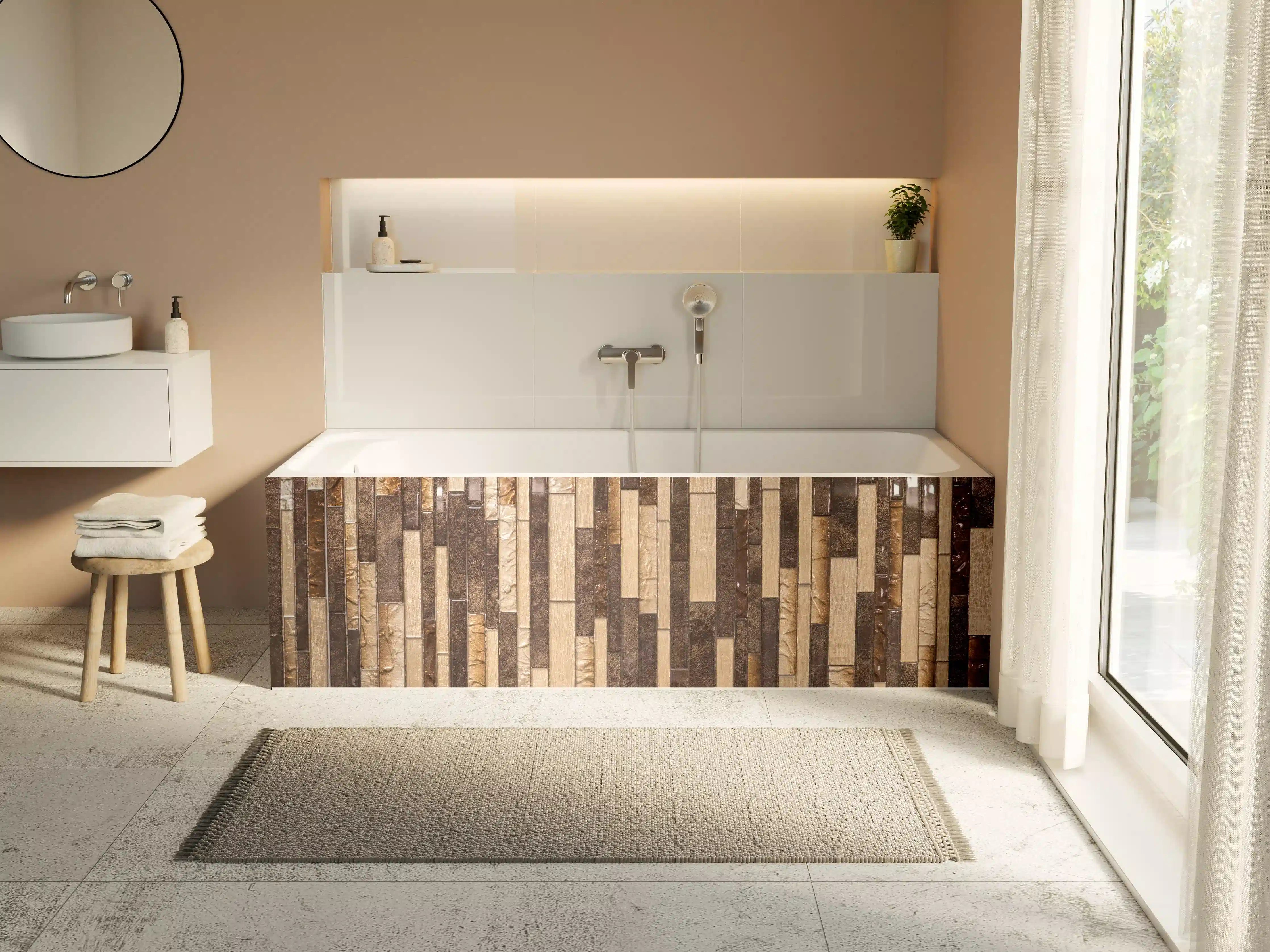 Badewannen-Rückwand - Mosaik Holzoptik Braun Beige